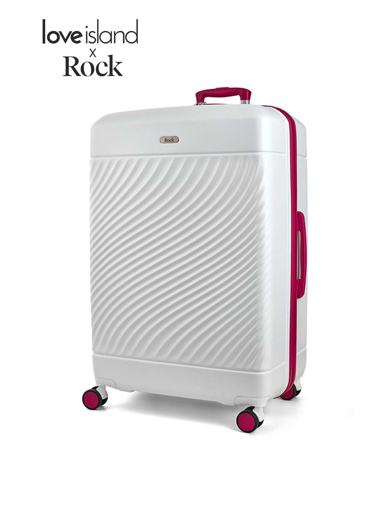 Image 1 of 6 of Rock Luggage Love Island White/Pink Large Suitcase