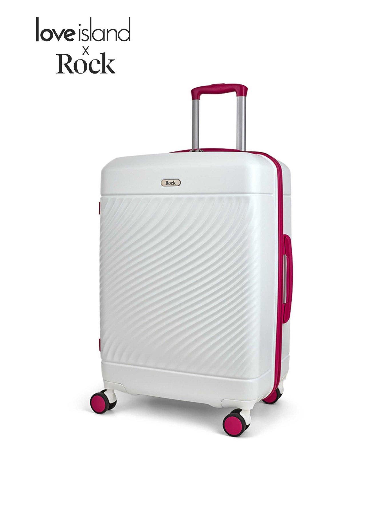 Image 1 of 6 of Rock Luggage Love Island White/Pink Medium Suitcase