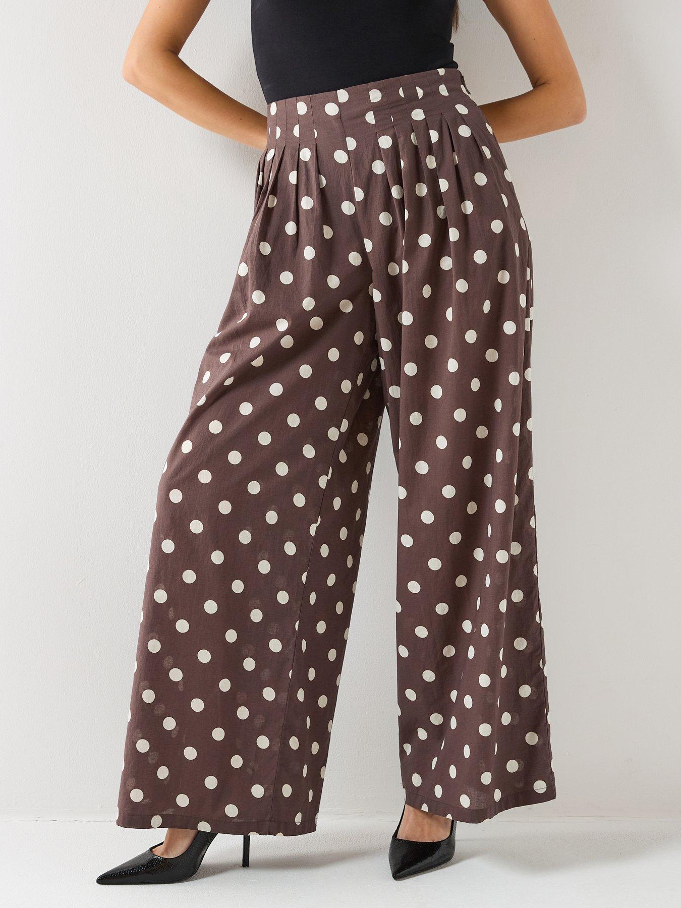 Vero Moda Polka Dot High Waist Wide Leg Trousers - Brown