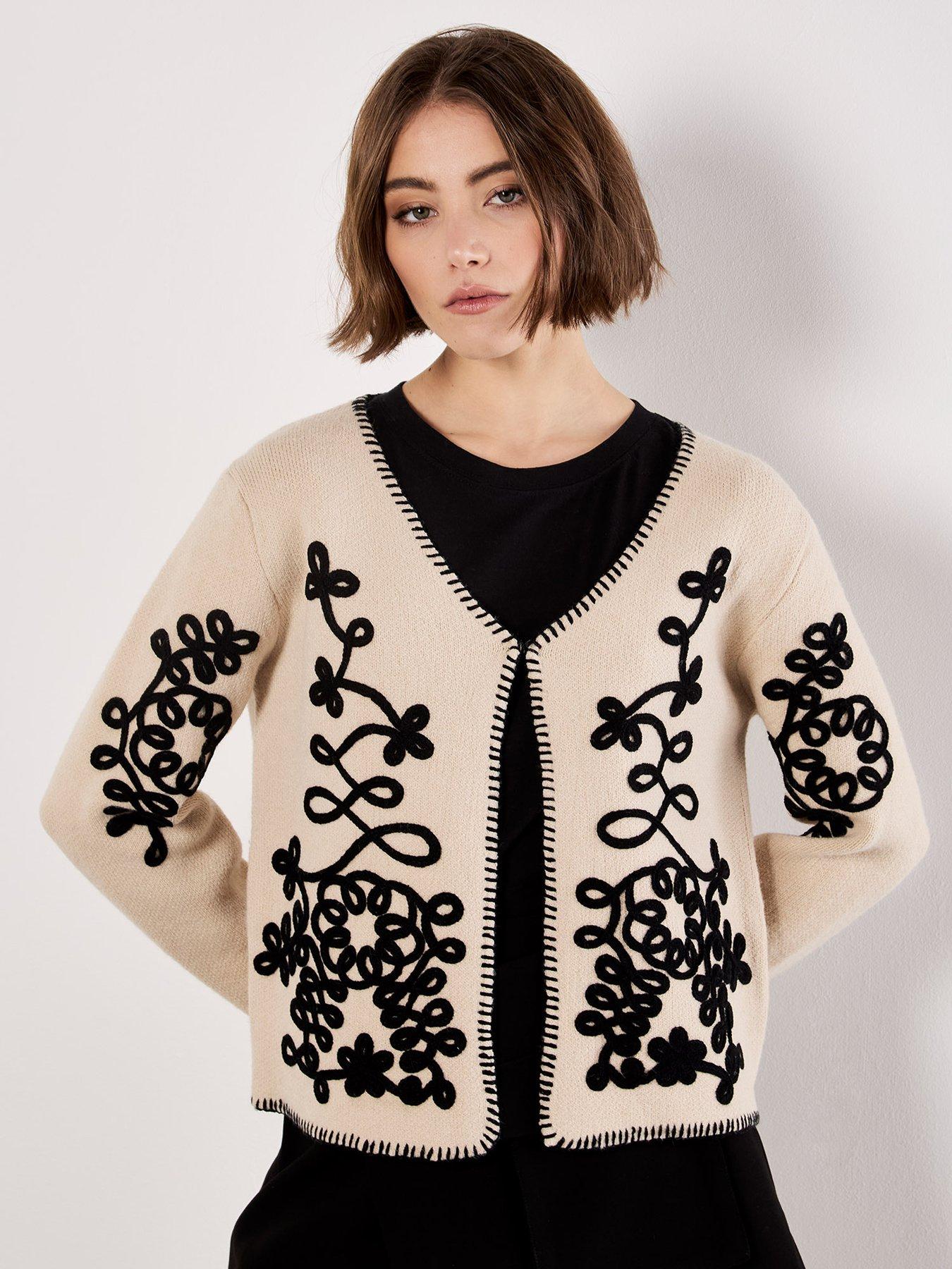 Apricot Swirl Cornelli Embroidered Cardigan - Beige