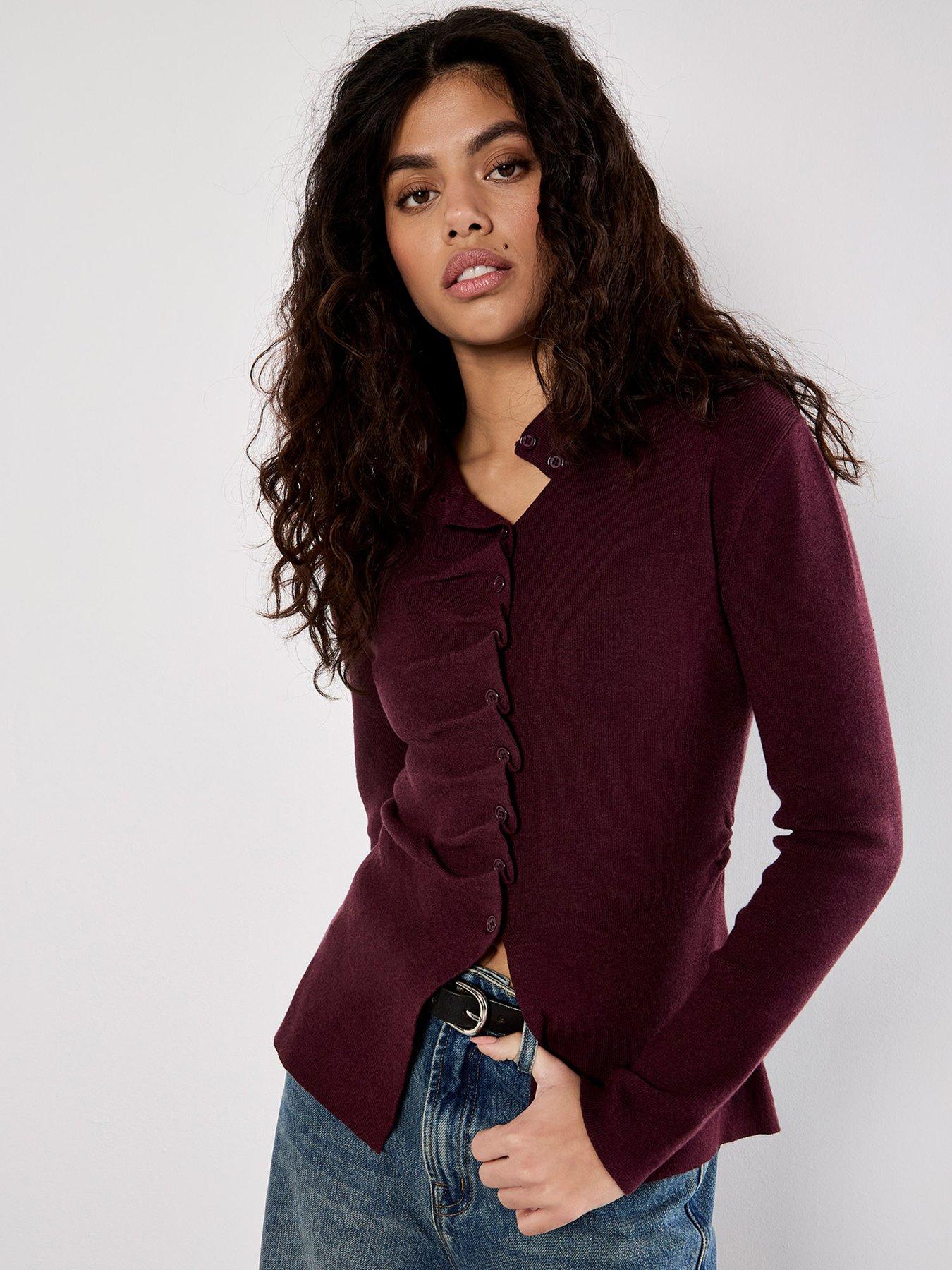 Apricot Pleat Button Knit Top - Red