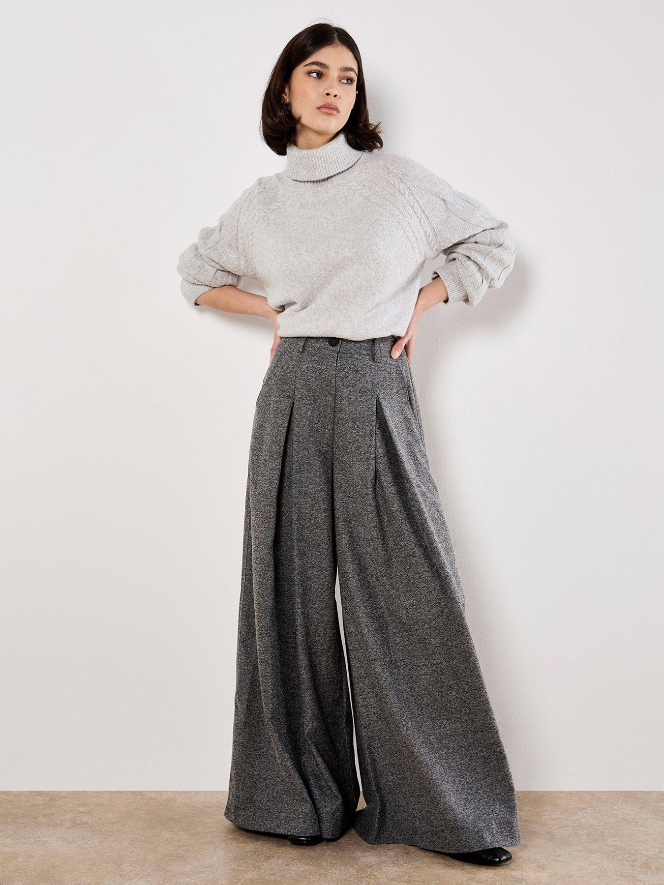 Image 3 of 4 of Apricot Invert Pleat Wide Tailored Trousers - Grey