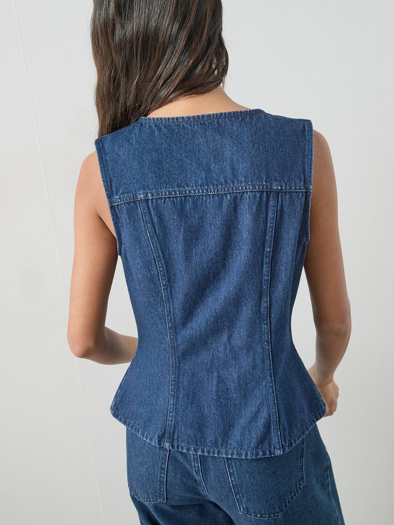 Image 2 of 7 of The Very Collection Denim Button Co-Ord Top - Dark Wash