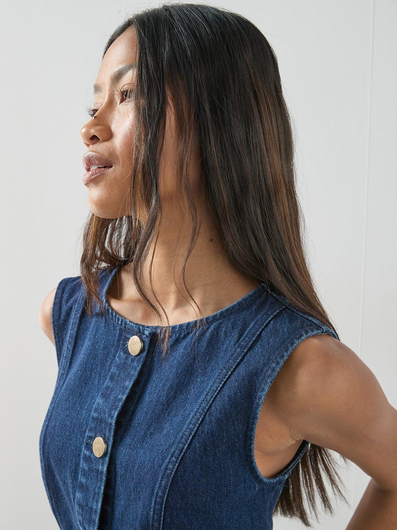 Image 4 of 7 of The Very Collection Denim Button Co-Ord Top - Dark Wash