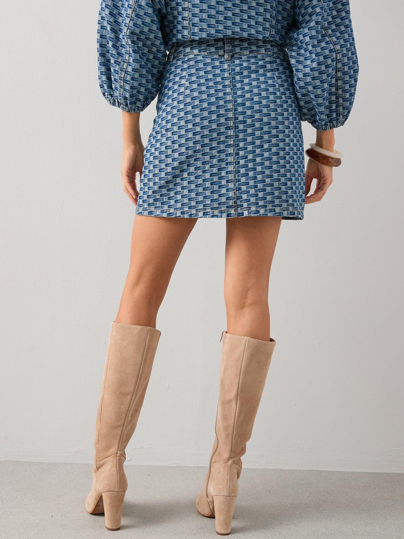 Image 2 of 6 of The Very Collection Denim Jacquard Co-ord Mini Skirt&nbsp;- Dark Wash
