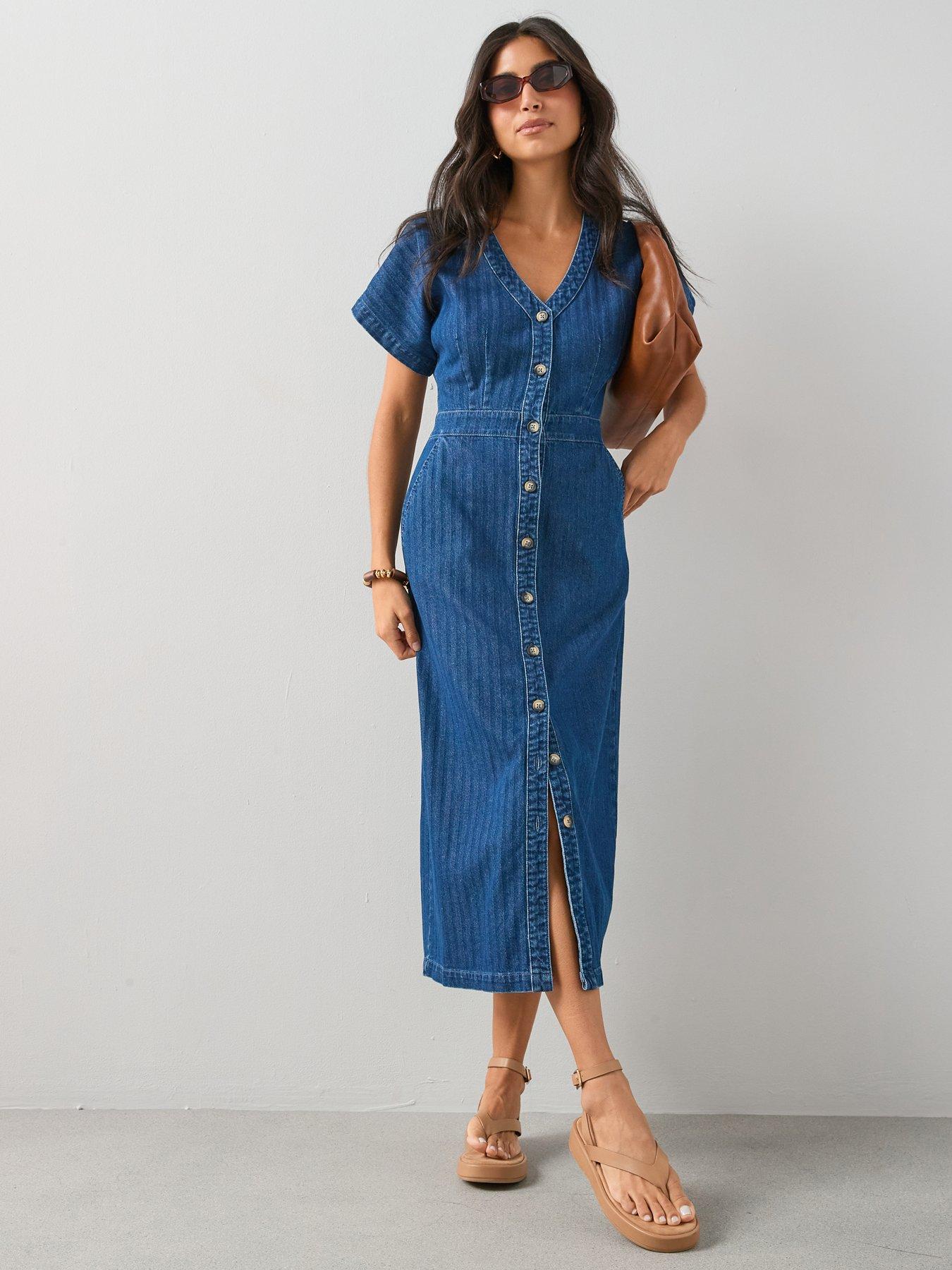 The Very Collection Short Sleeve Denim Midi Dress - Dark Wash