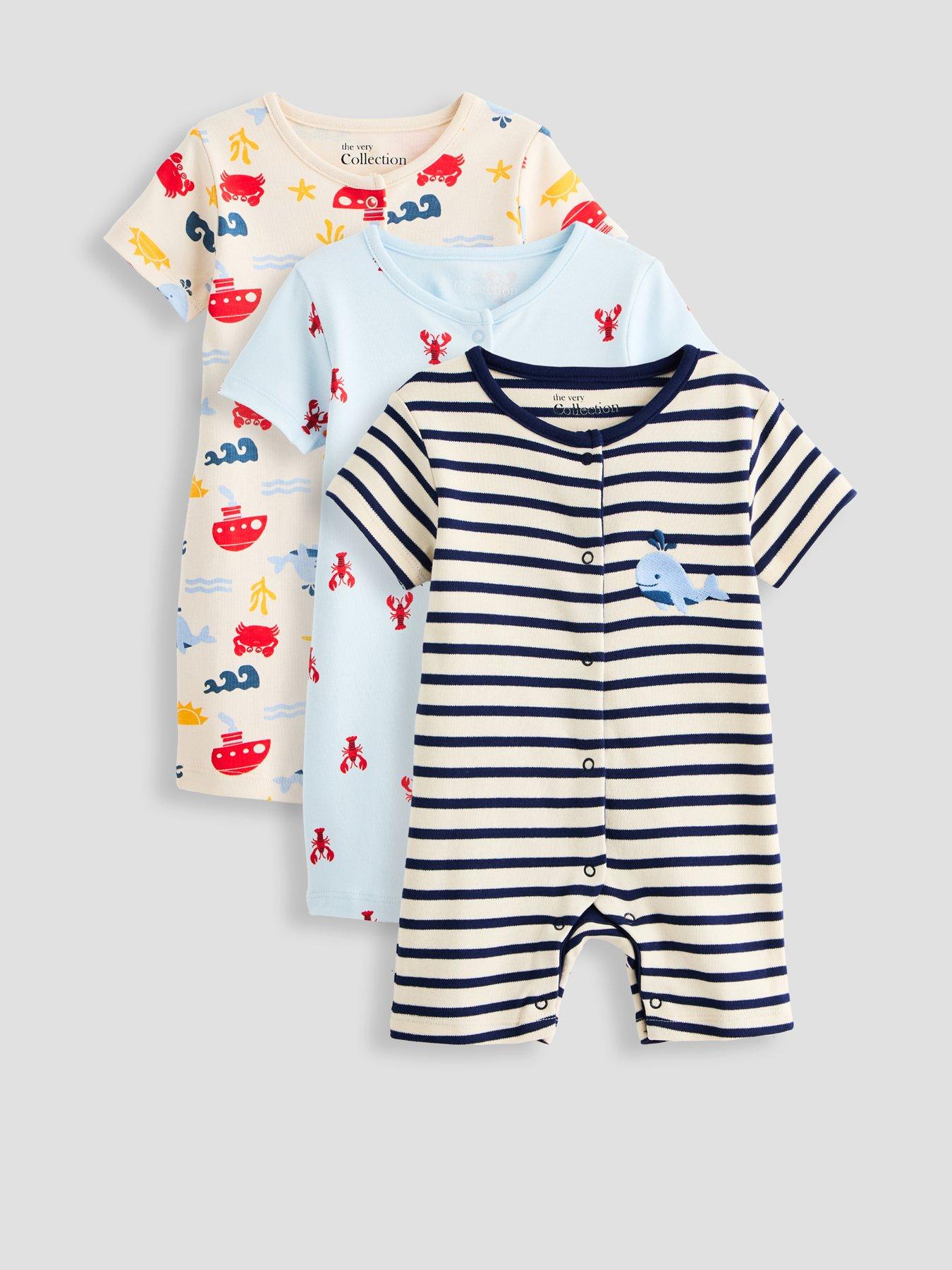 The Very Collection Baby Boy 3 Pack Sea Life Sleepsuit