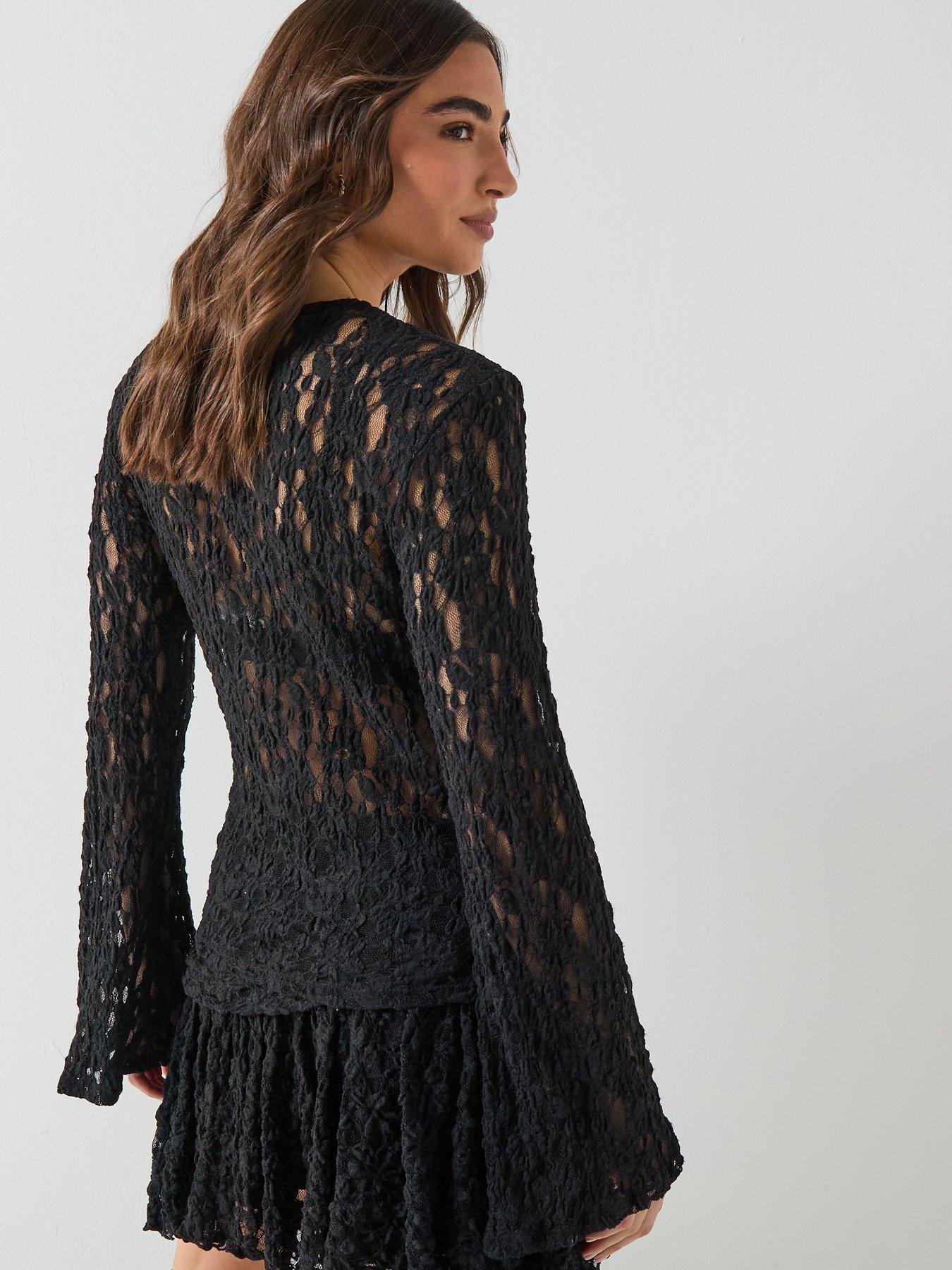 Image 2 of 6 of Vero Moda Stacy Long Sleeve Lace Top - Black