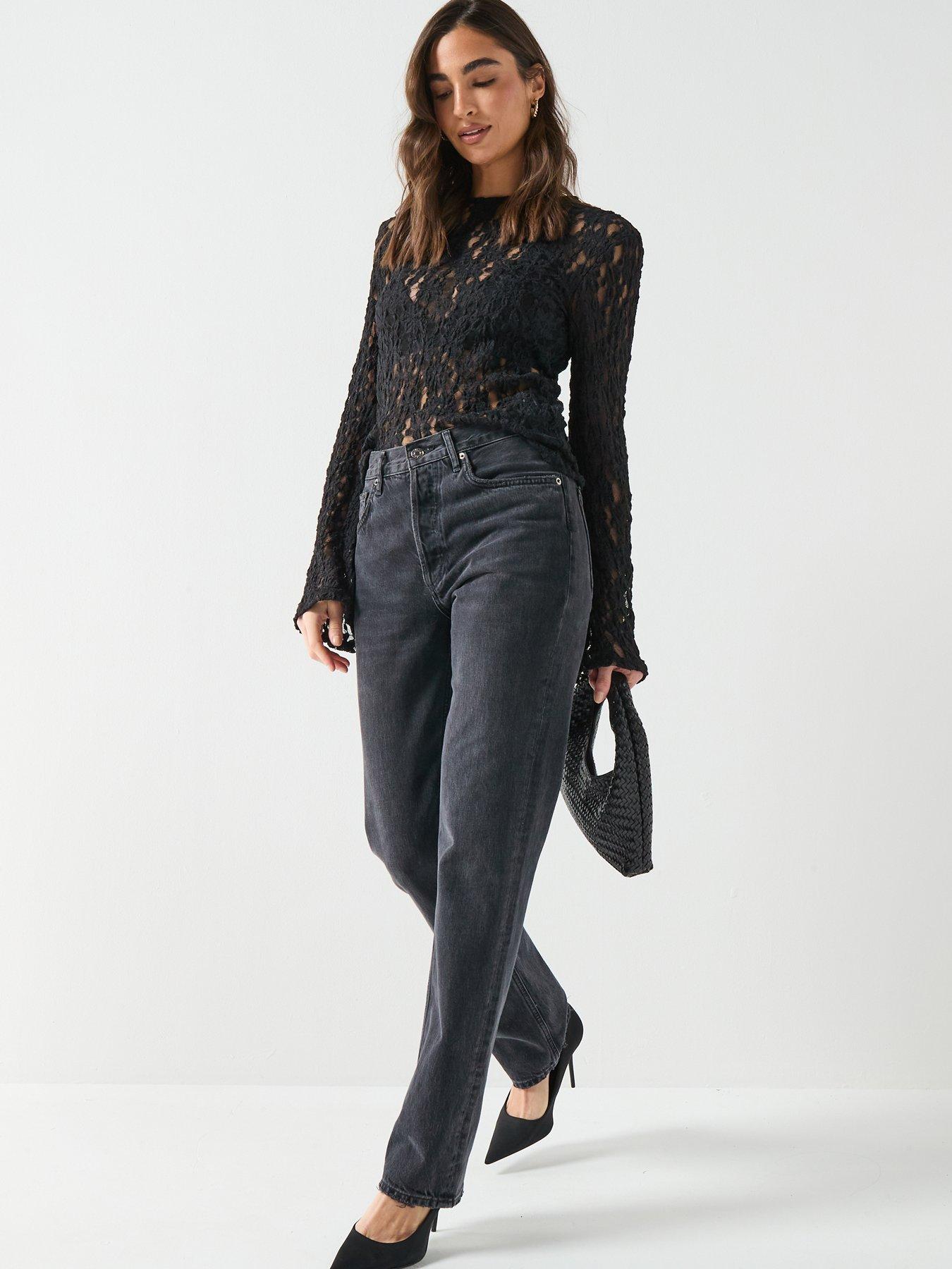 Image 6 of 6 of Vero Moda Stacy Long Sleeve Lace Top - Black