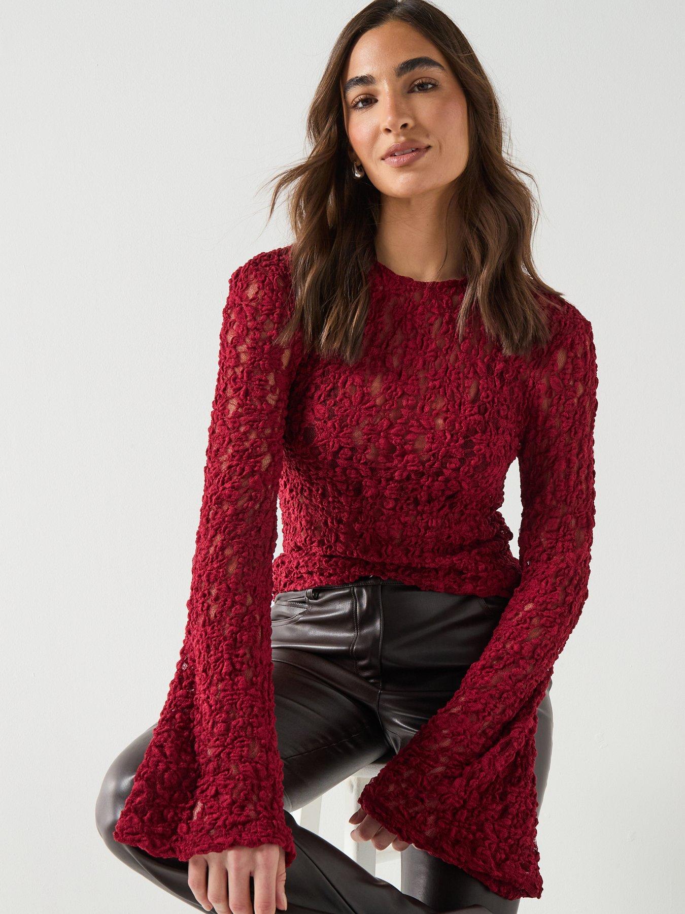 Haut Femme VERO MODA Vmrusk Lace - Col En V, Manches Courtes, En Viscose Ecovero Durable, T-Shirt Décontracté - 12