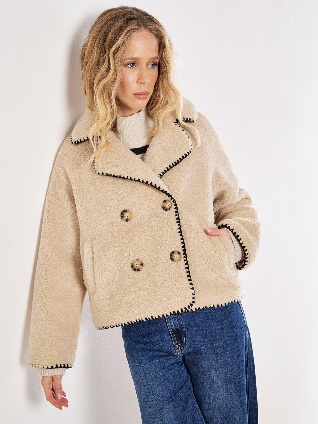 Apricot Teddy Blanket Stitch Edge Jacket Beige Very