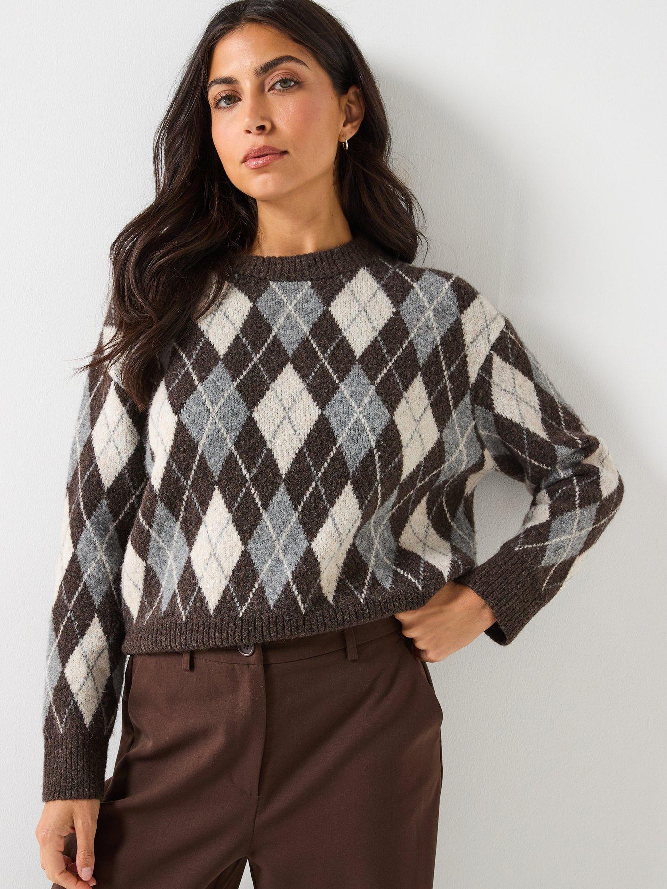 only-argyle-long-sleeve-pullover-grey