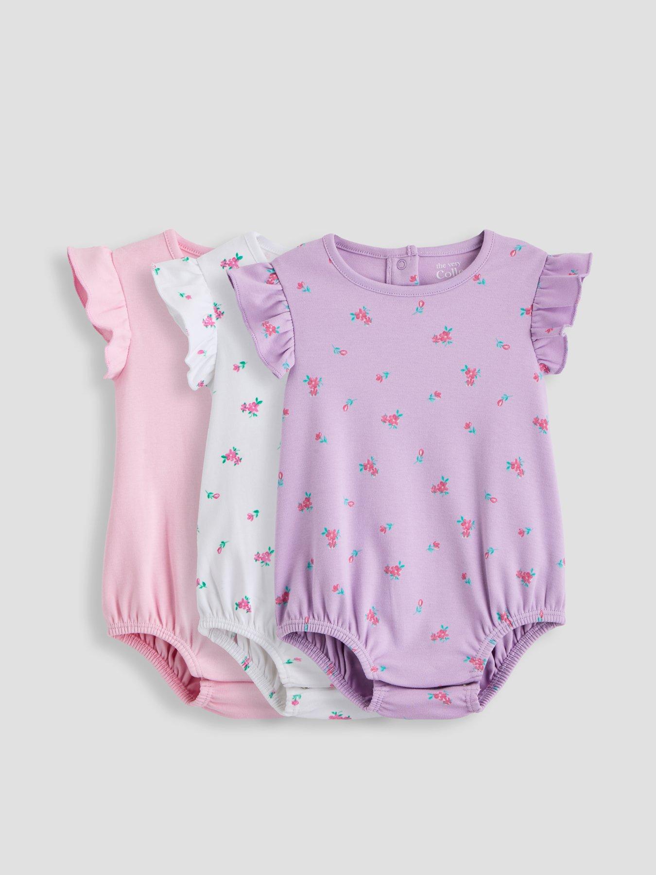 The Very Collection Baby Girl 3 Pack Floral Print Frill Sleeve Bodysuits