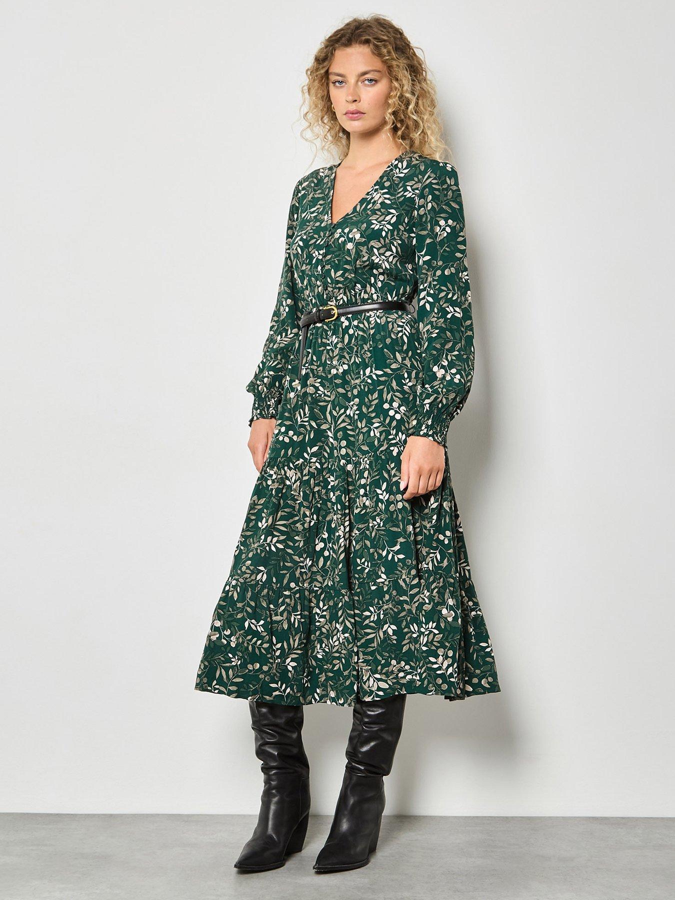 Apricot Eucalyptus Print Maxi Tier Drs - Black