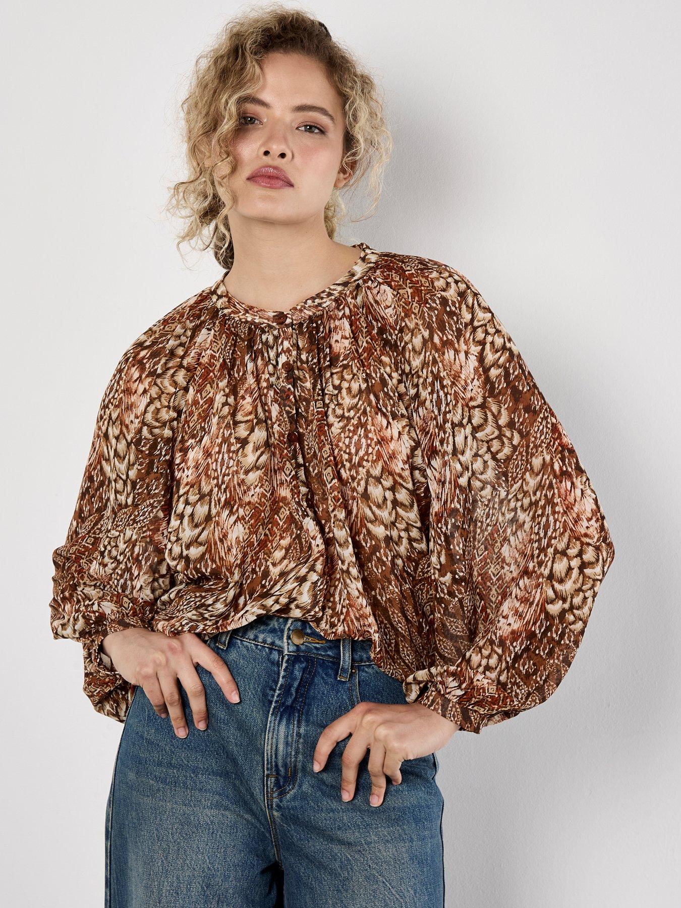 Apricot Feather Patchwork Chiffon Top