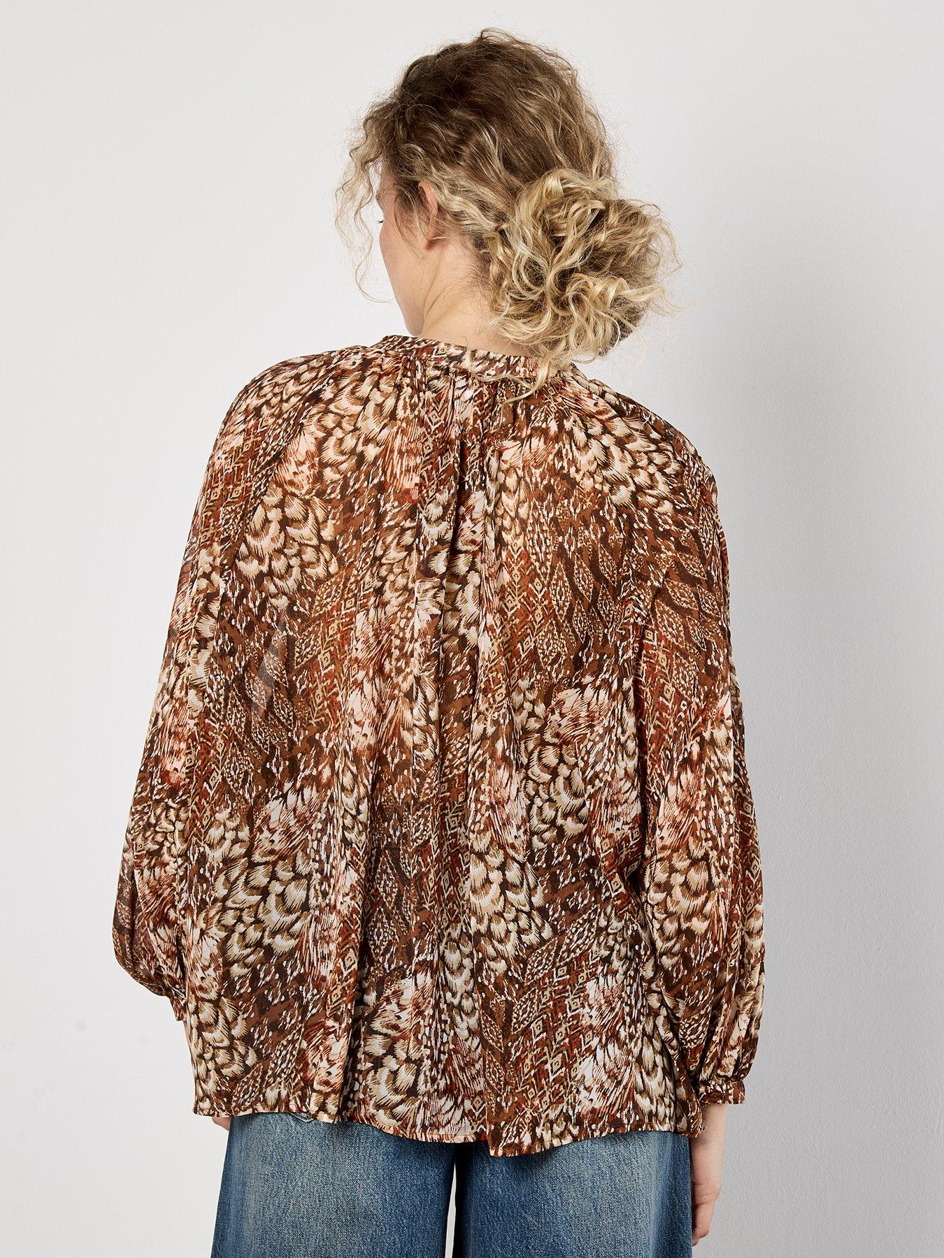 Image 2 of 5 of Apricot Feather Patchwork Chiffon Top