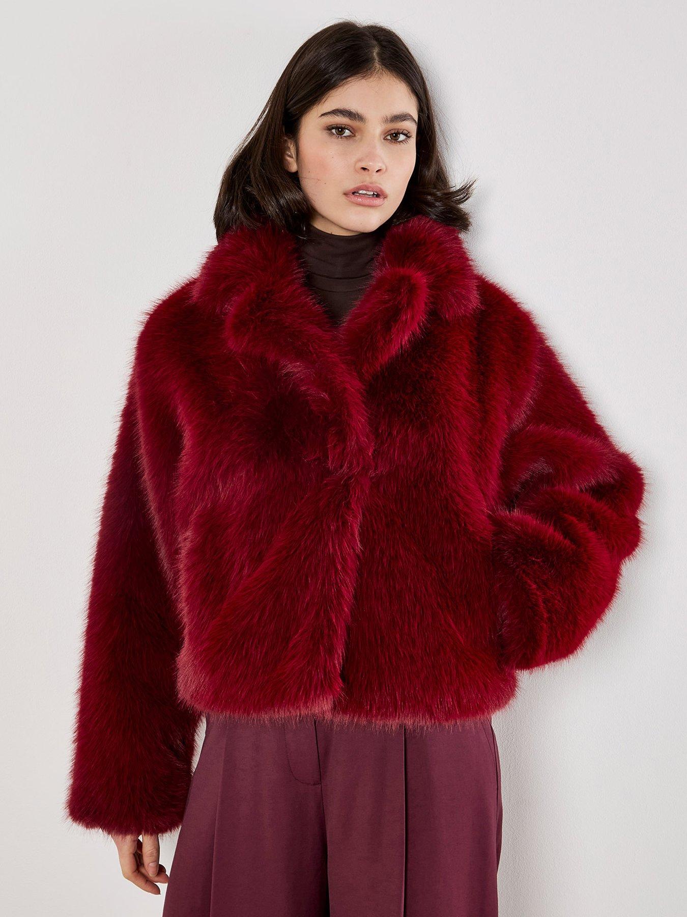 Apricot Faux Fur Collar Short Coat - Cream