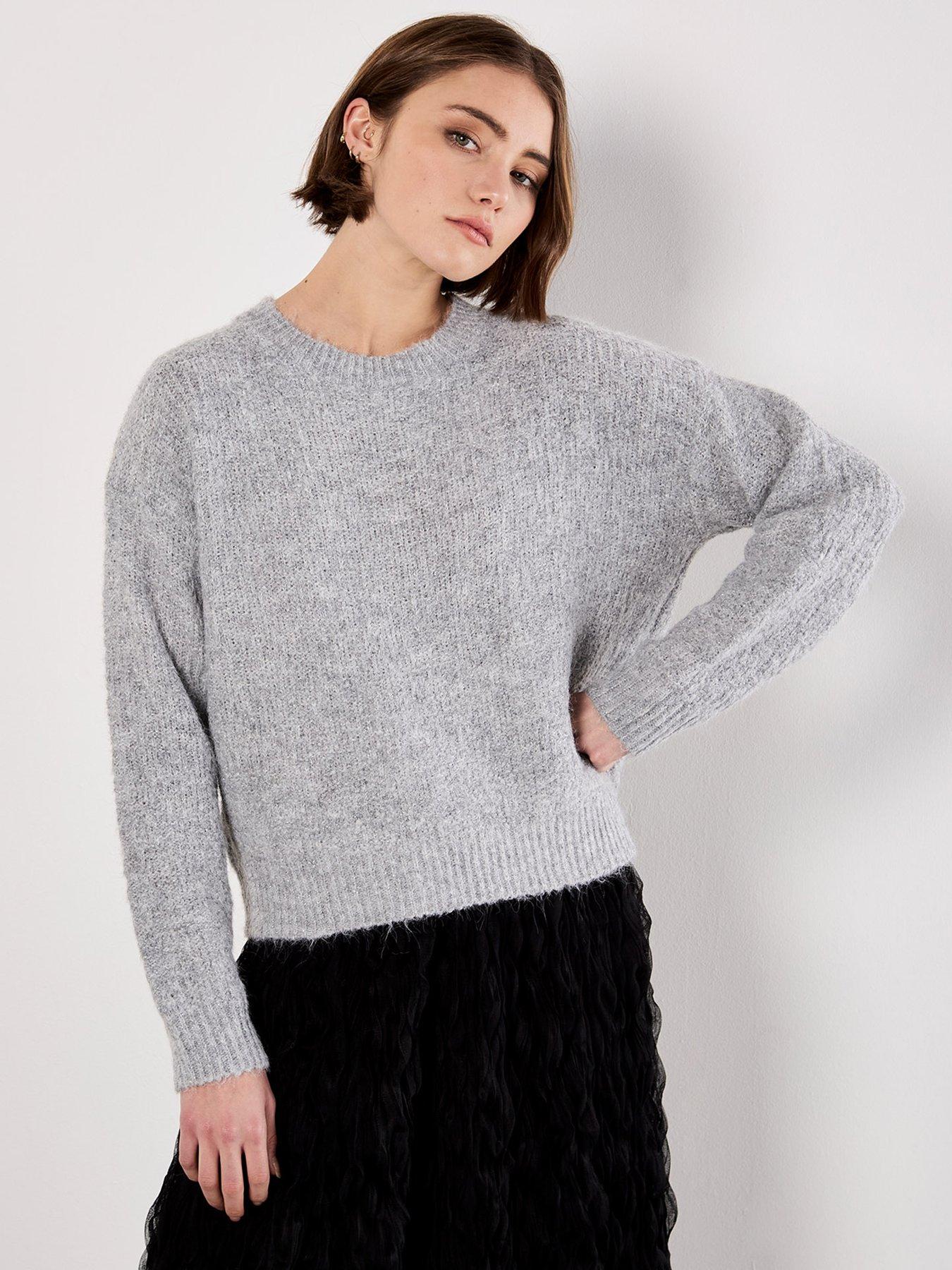 undefined Bow Back Lurex Fuzzy Jumper - Grey