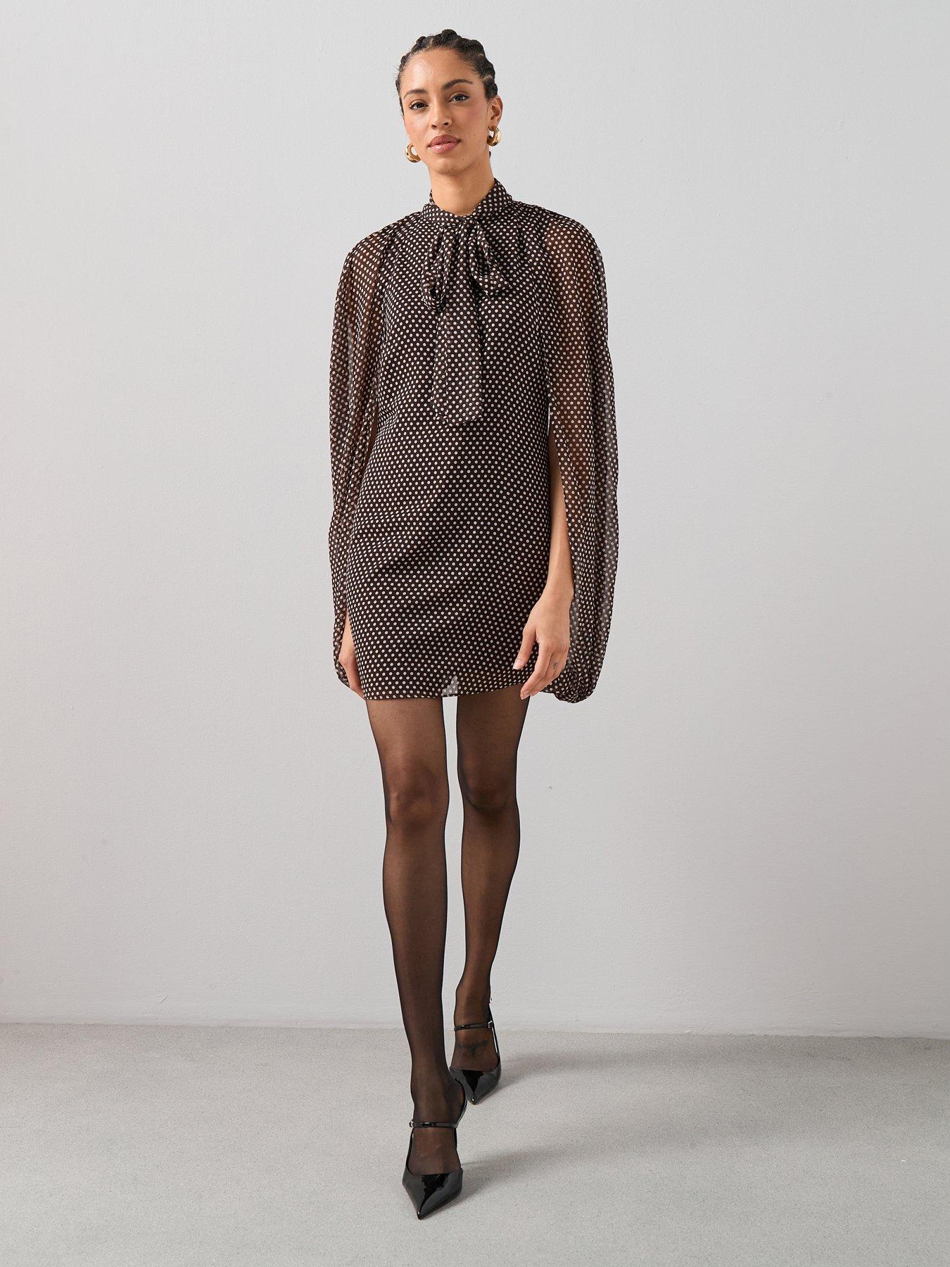 The Very Collection Pussybow Cape Sleeve Mini Dress - Print