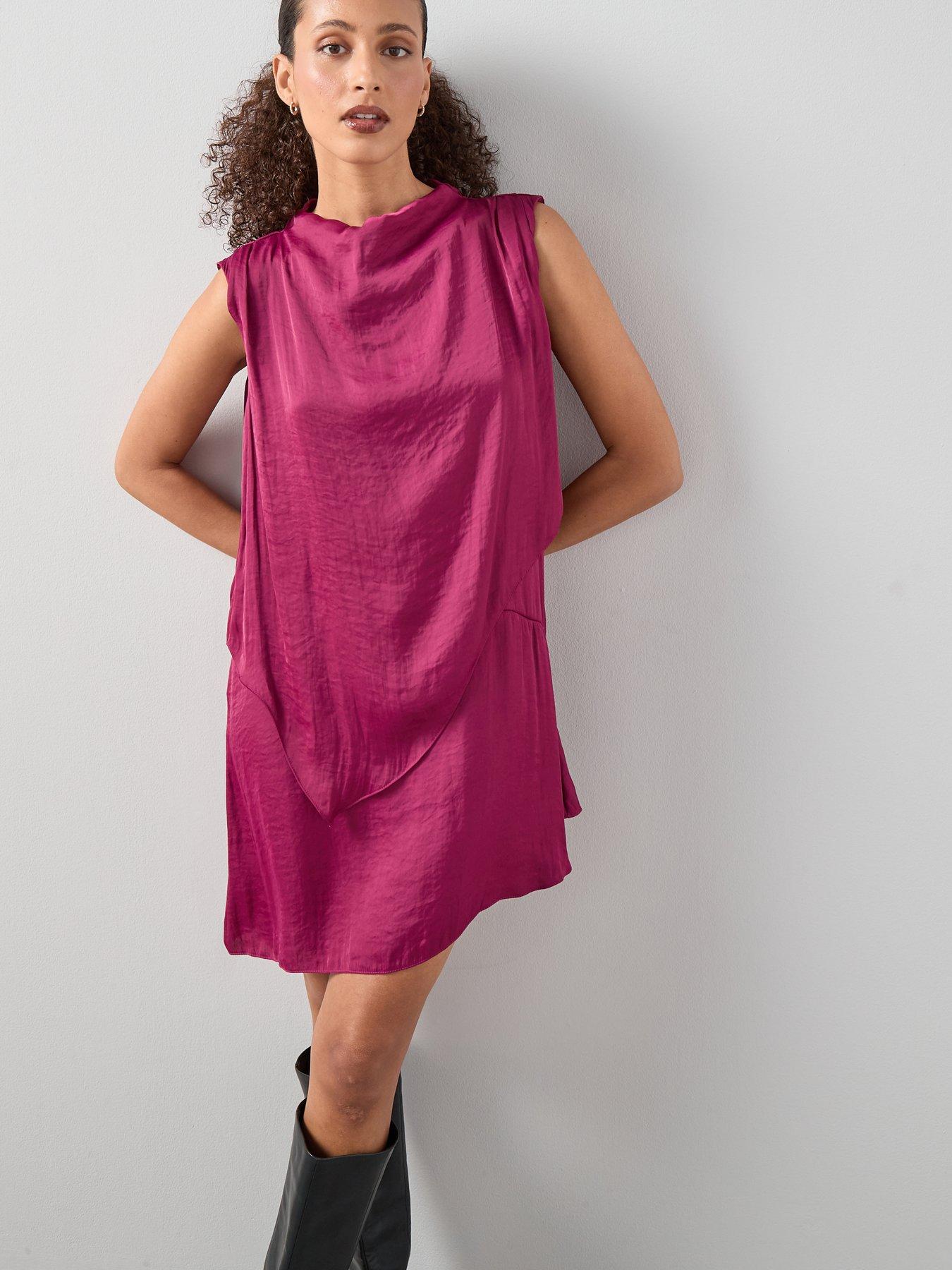 The Very Collection: Cowl Neck Satin Overlay Mini Dress - Dark Pink