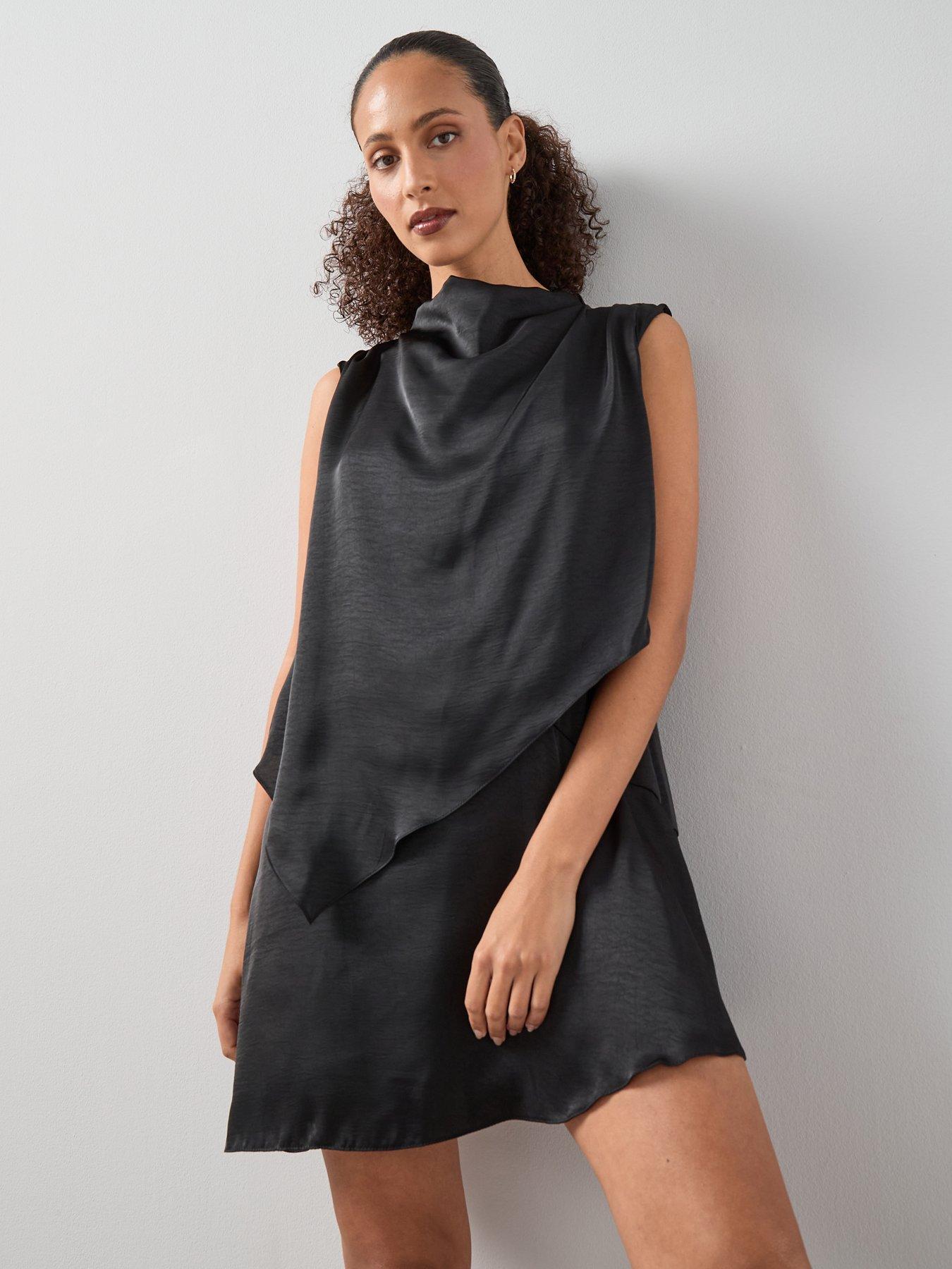 The Very Collection: Cowl Neck Satin Overlay Mini Dress - Black