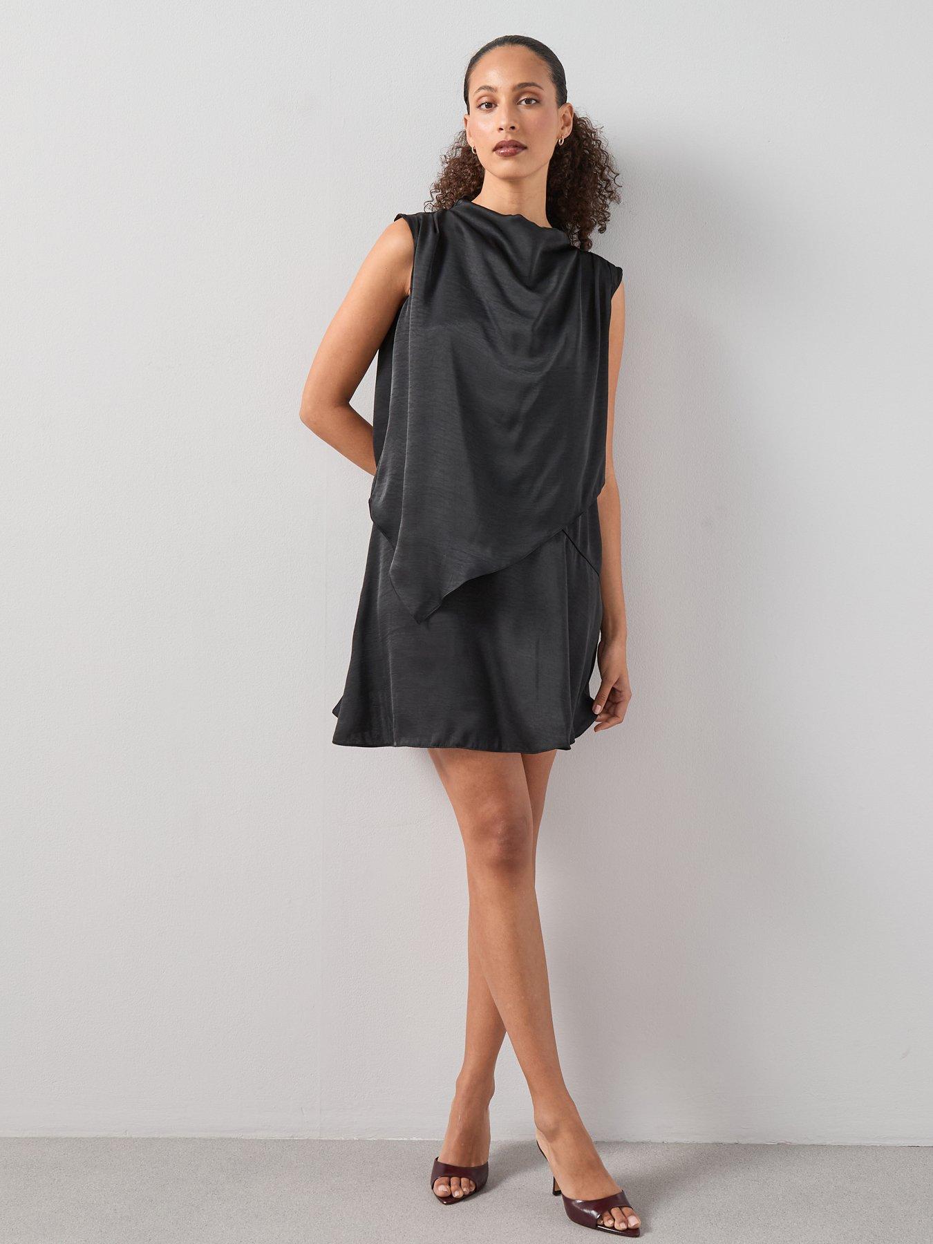 The Very Collection Cowl Neck Satin Overlay Mini Dress - Black | Very