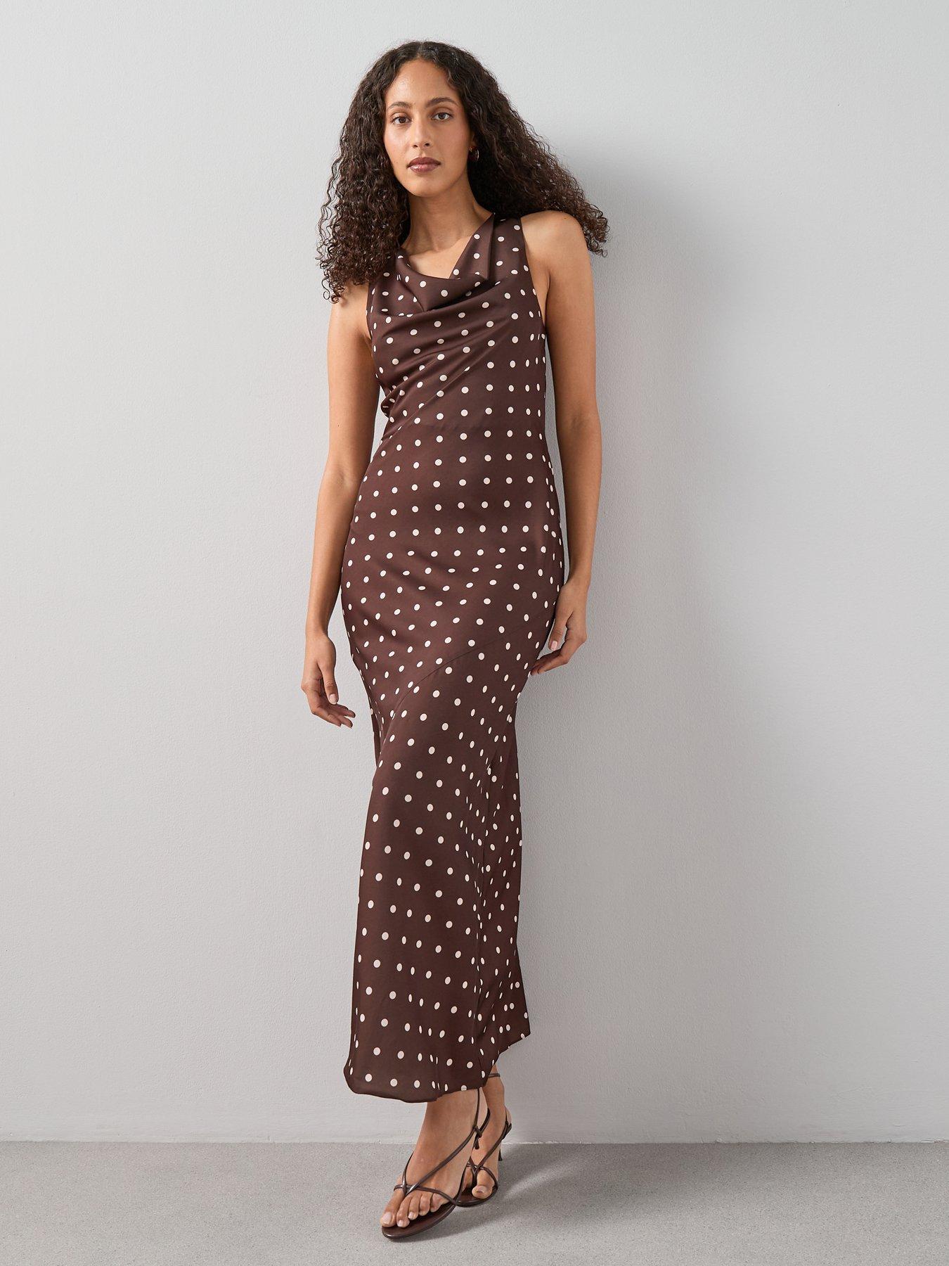 brown check cowl neck midi dress Cowl Neck Knit Maxi Dress in Brown – Roland Mouret