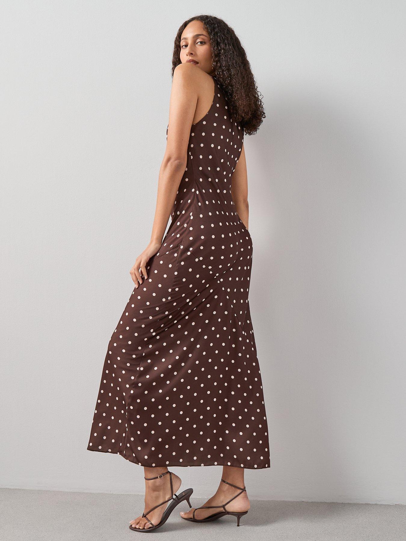 brown check cowl neck midi dress As I Expected Brown Satin Cowl Neck Sleeveless Midi Dress
