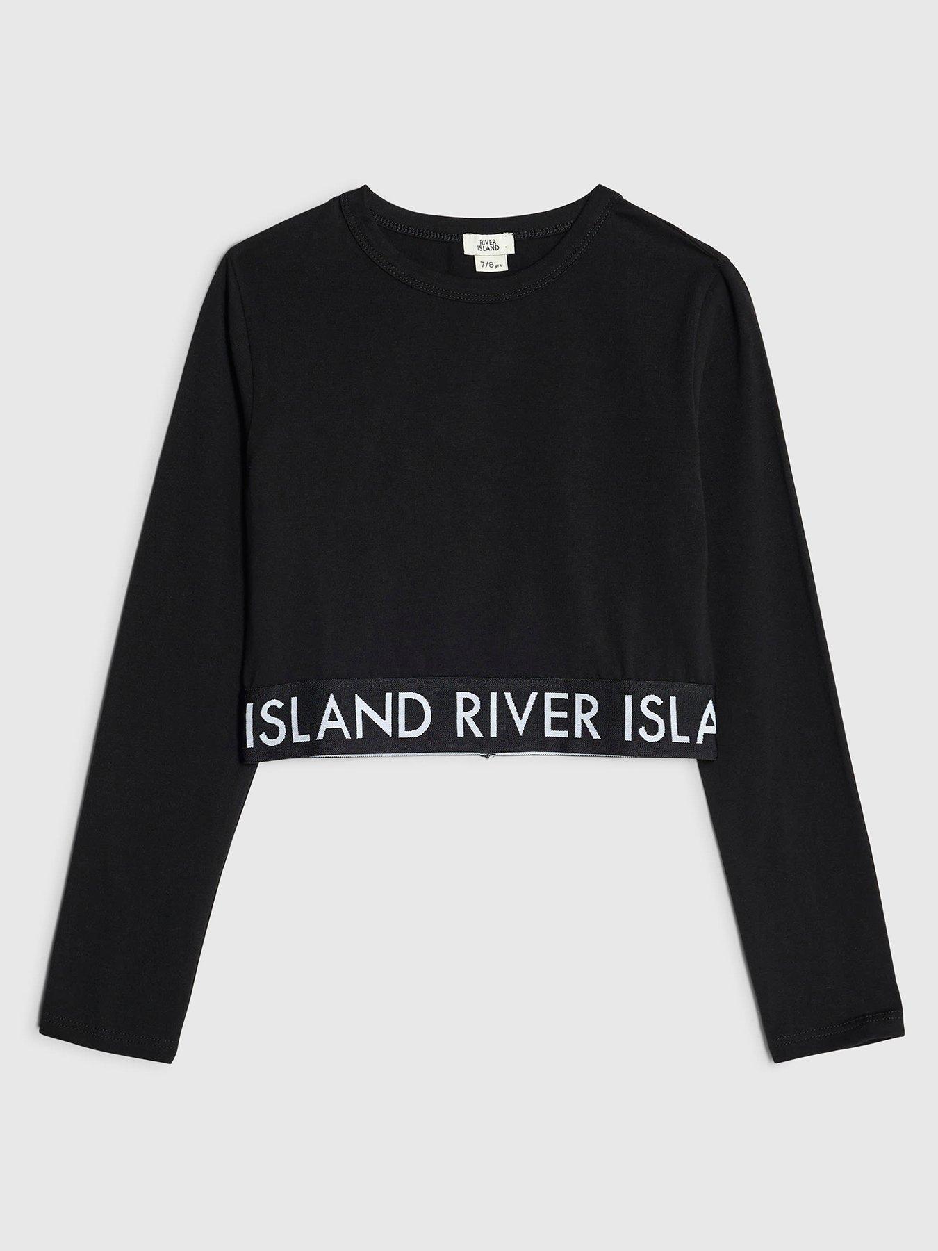 River Island Older Girls Glitter Waistband Top - Black