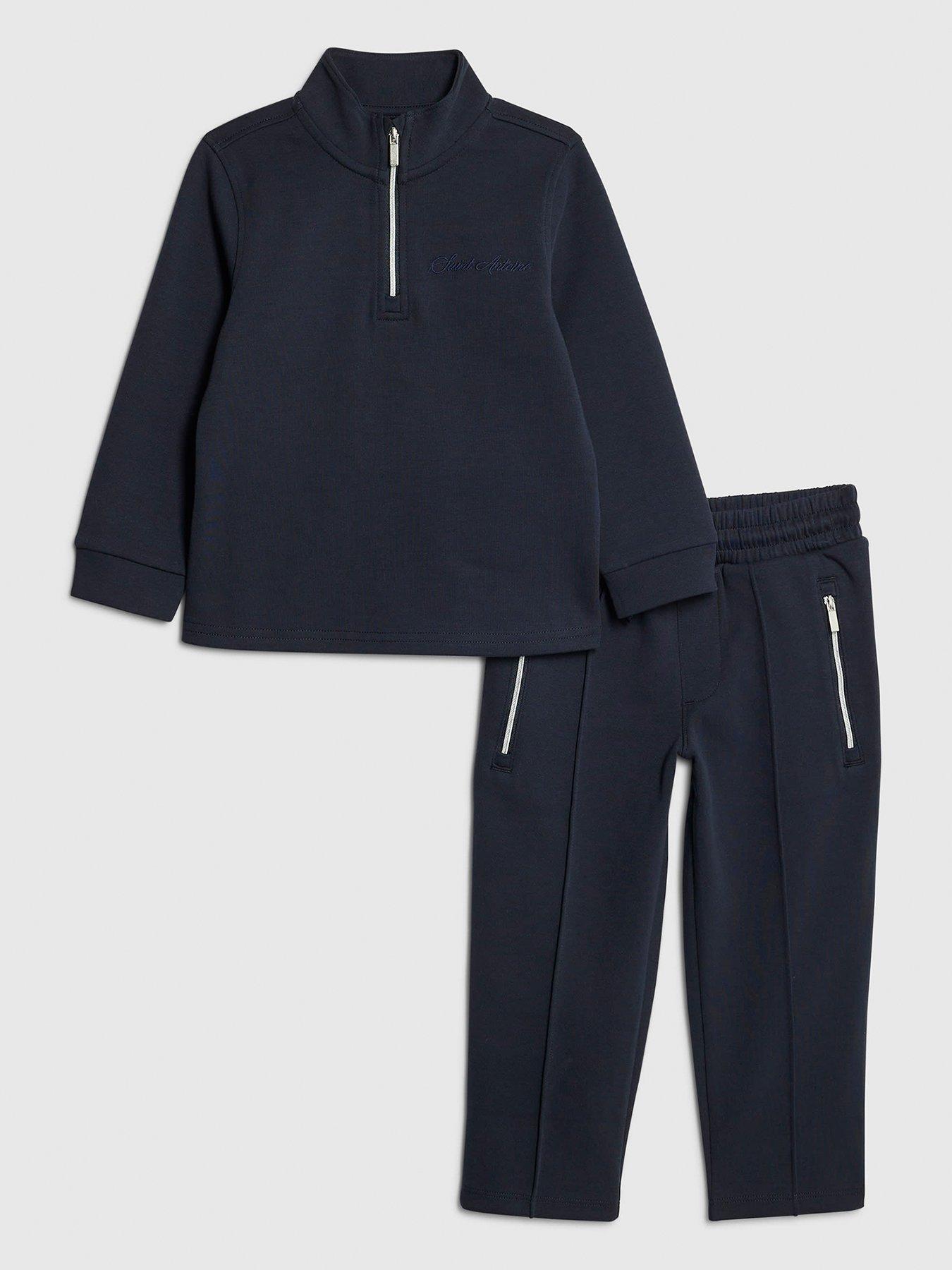 River Island Mini Boys Zip Funnel Sweatshirt Set - Navy