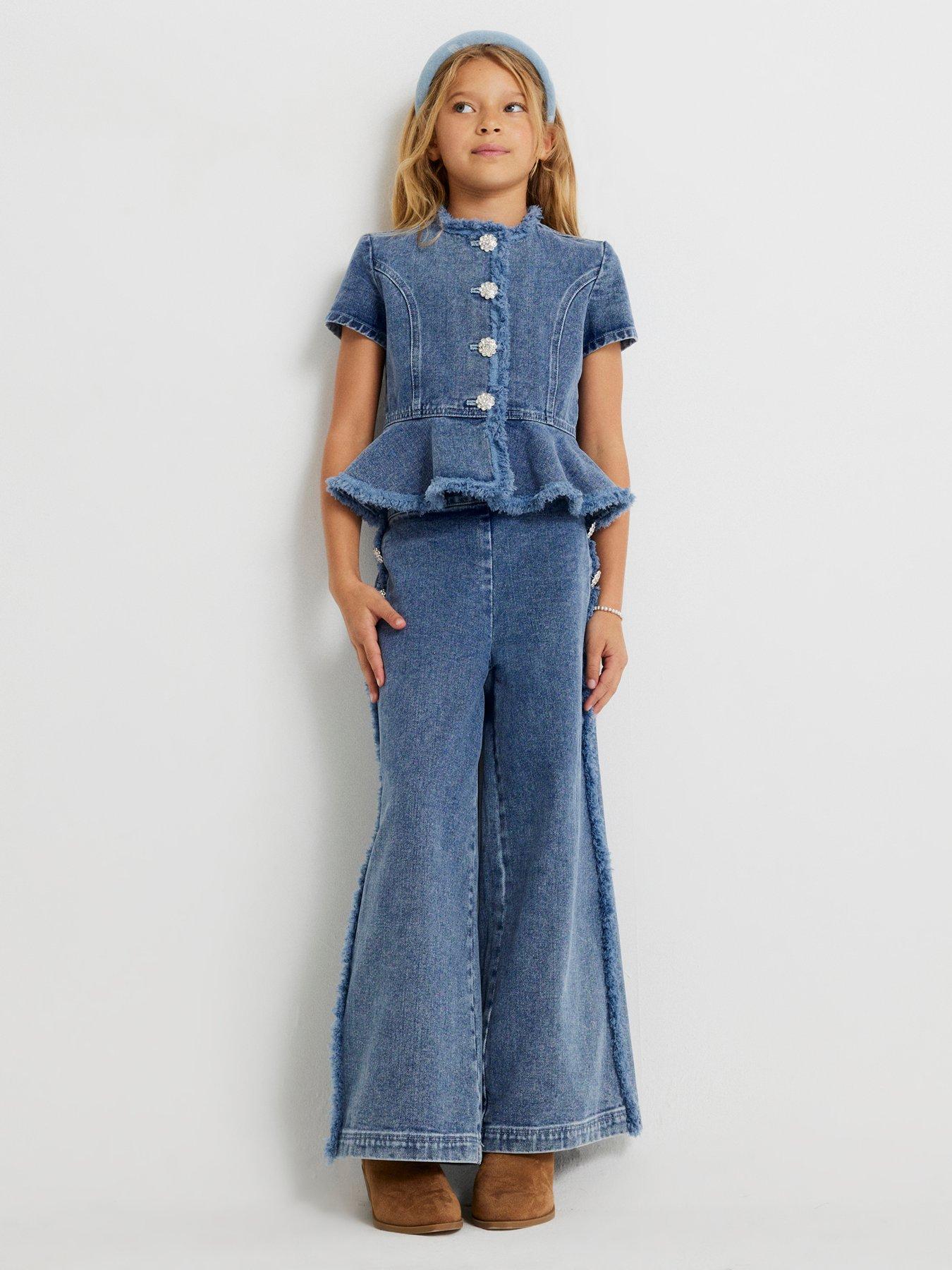 River Island Older Girls Denim Peplum Top Set - Blue