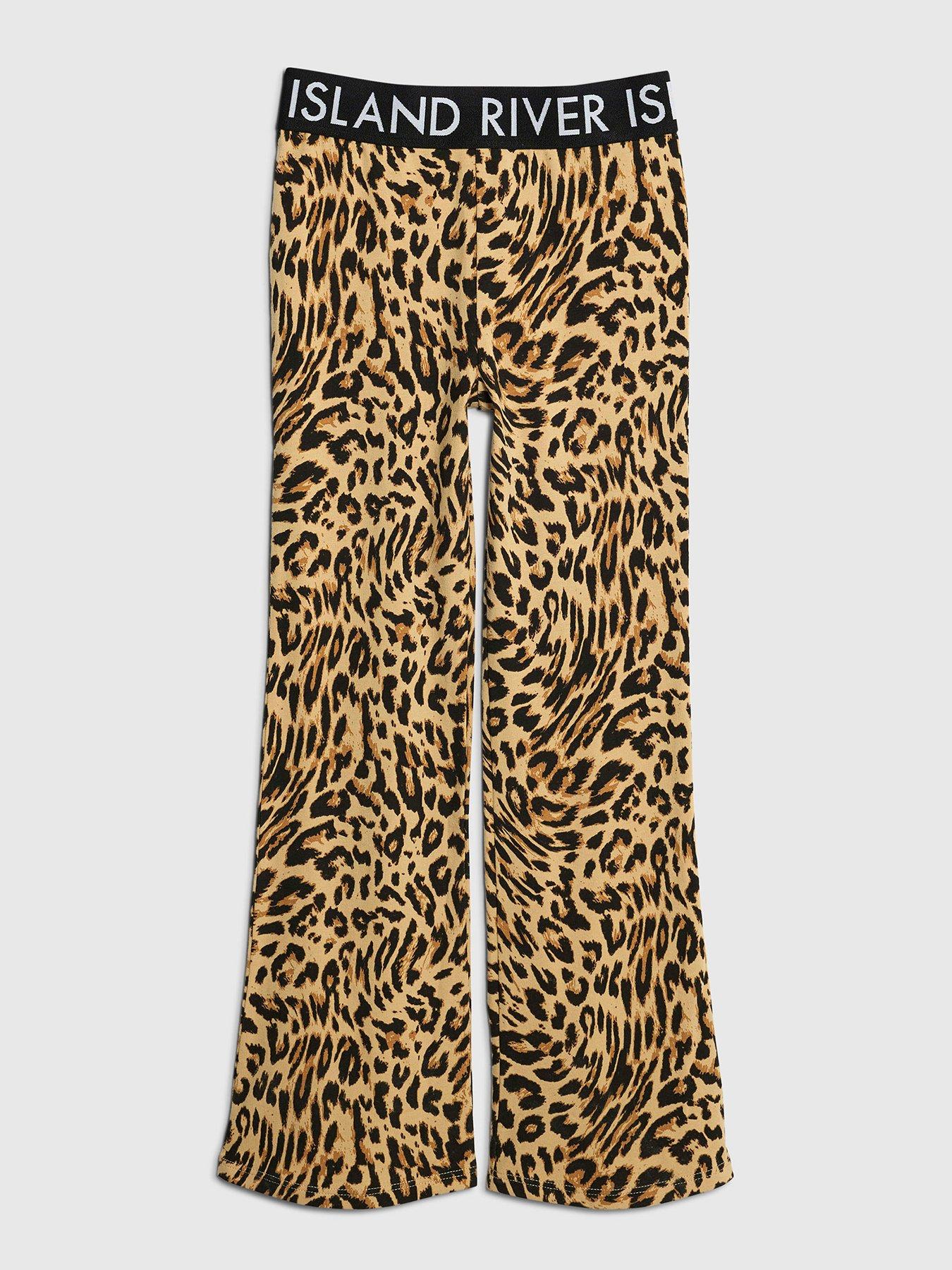 River Island Older Girls Leopard Waistband Kickflare Leggings - Beige