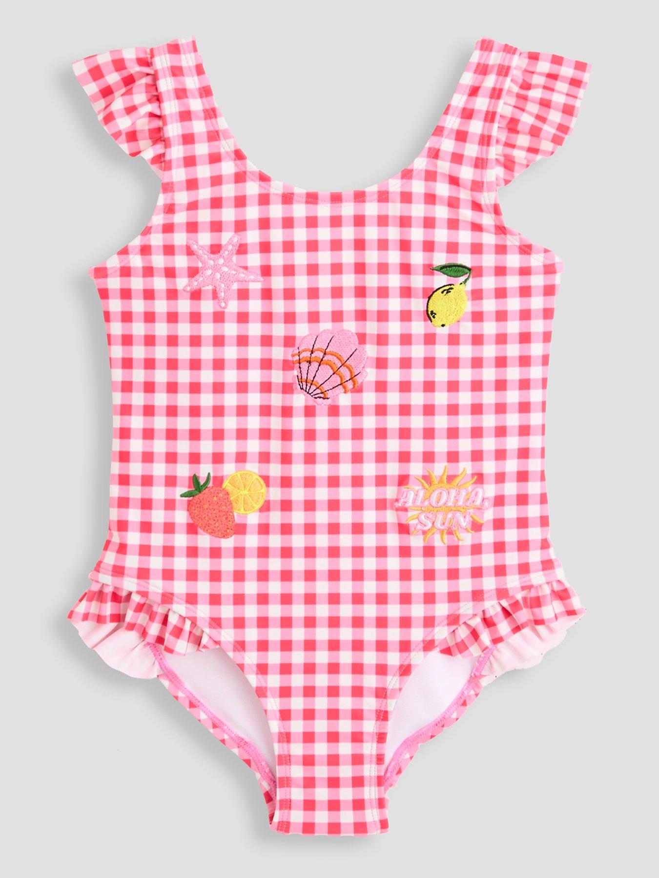 The Very Collection Gingham Crinkle Embroidered Swimsuit - Pink