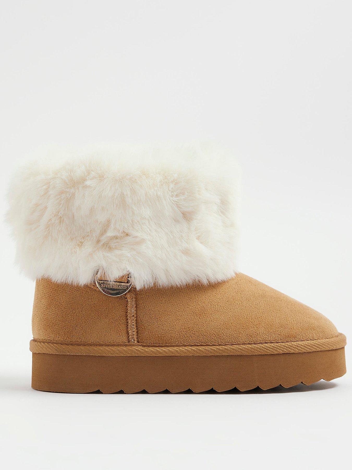 River Island Older Girls Fur Lined Cuff Boot - Brown