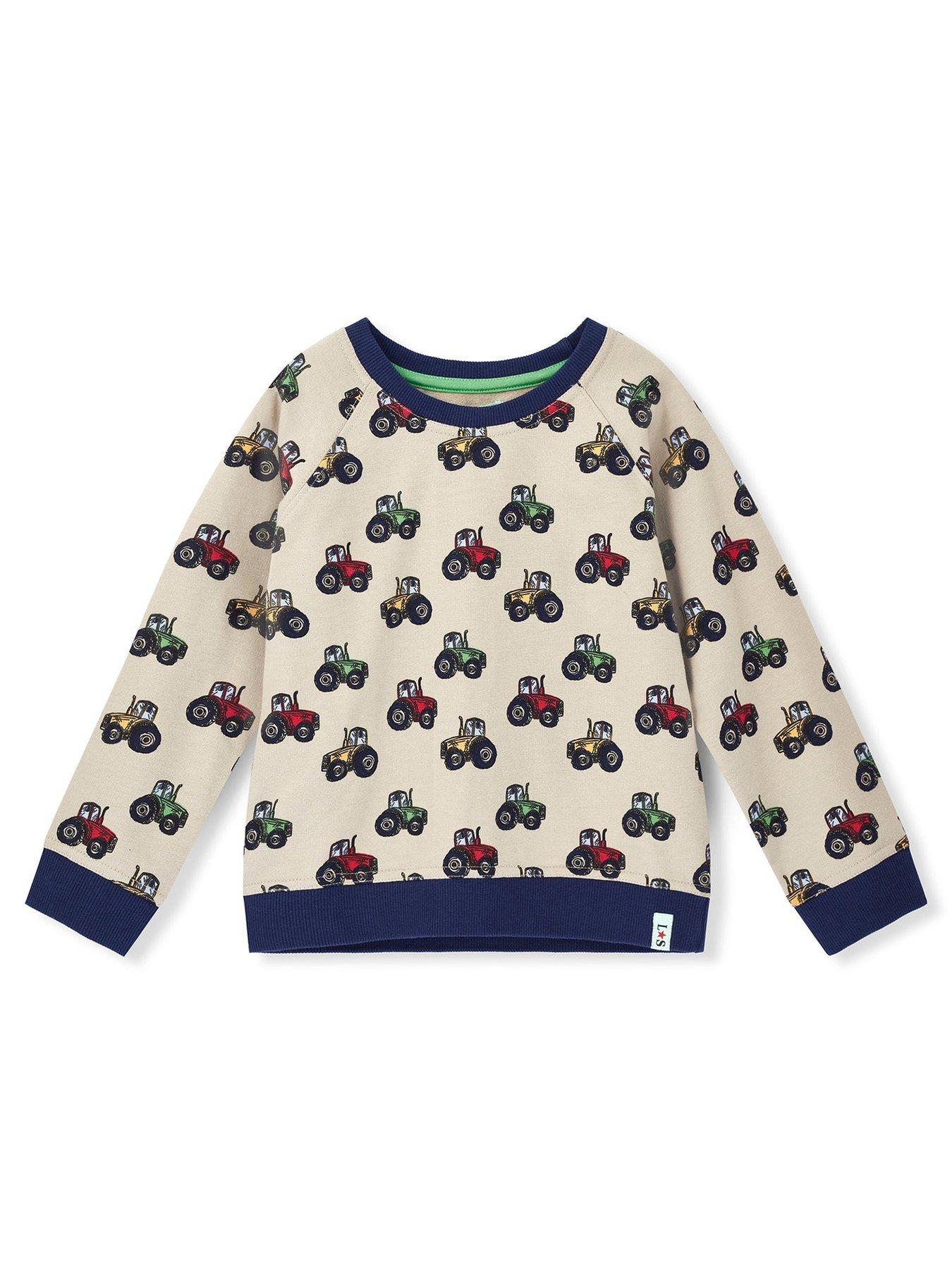 Lilly + Sid Boys Tractor Print Sweatshirt - Grey