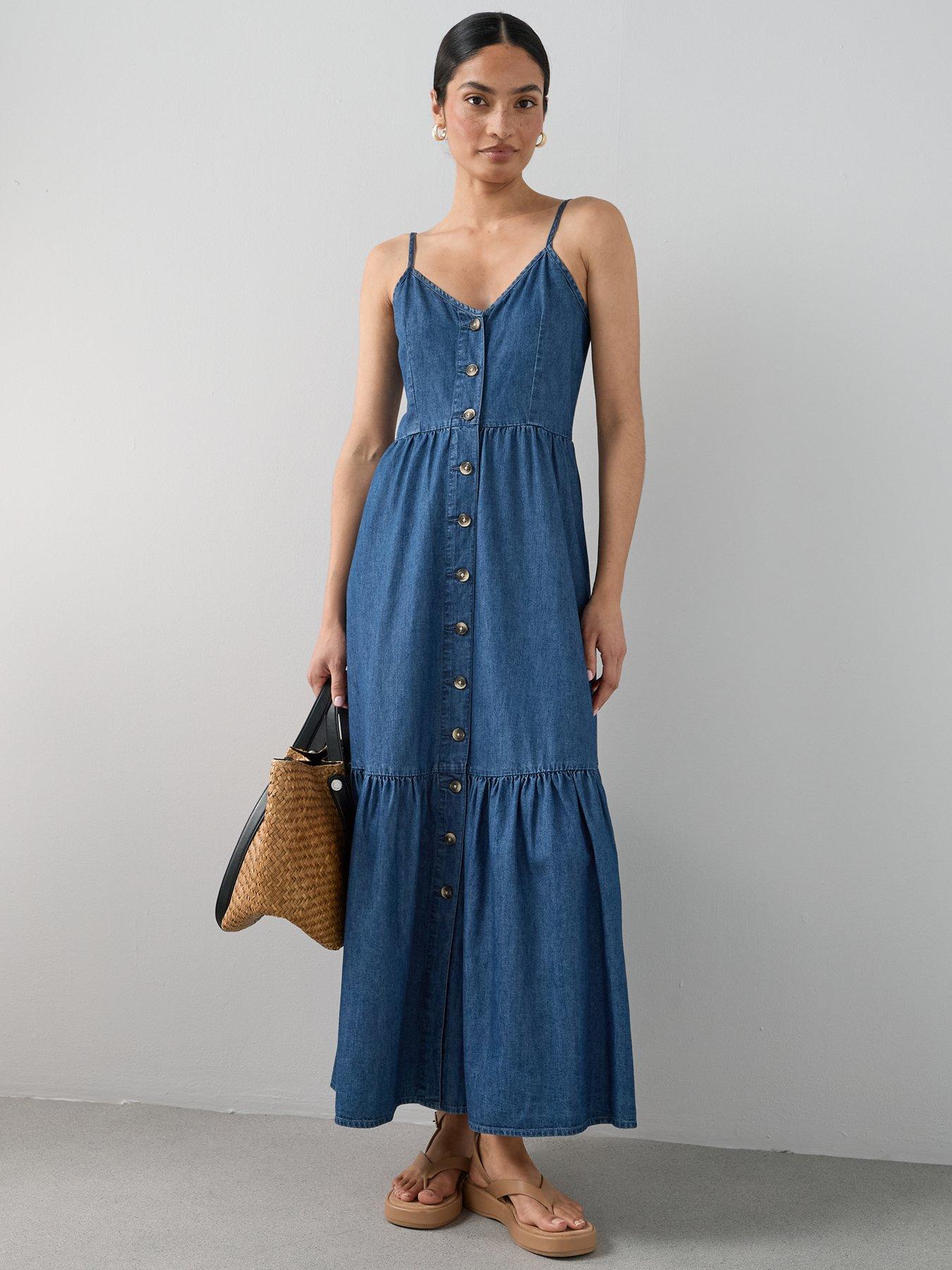 The Very Collection Tiered Denim Maxi Dress - Dark Wash | Very