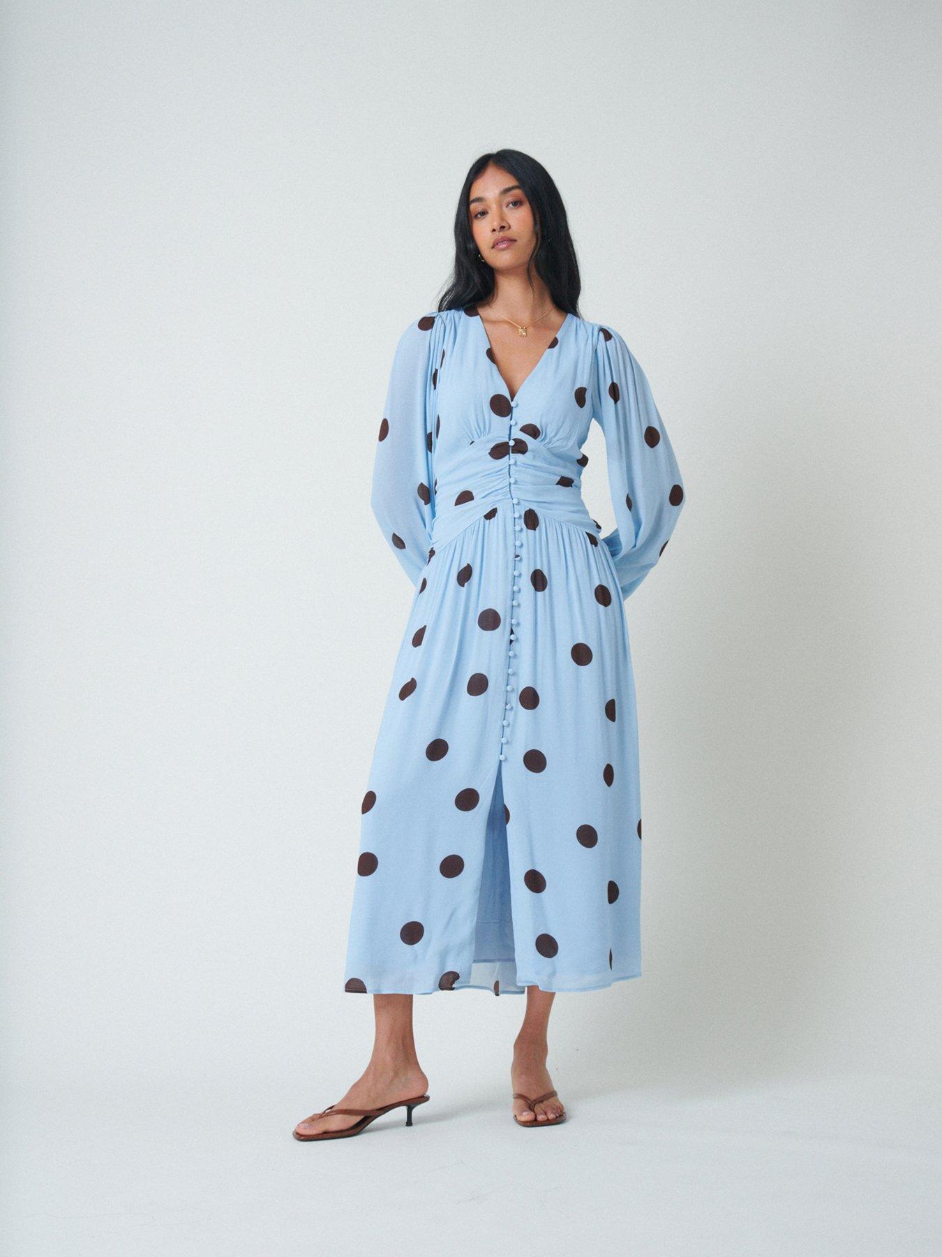 Image 1 of 5 of Nobodys Child Luna Ruched Waist Midi Dress - Blue