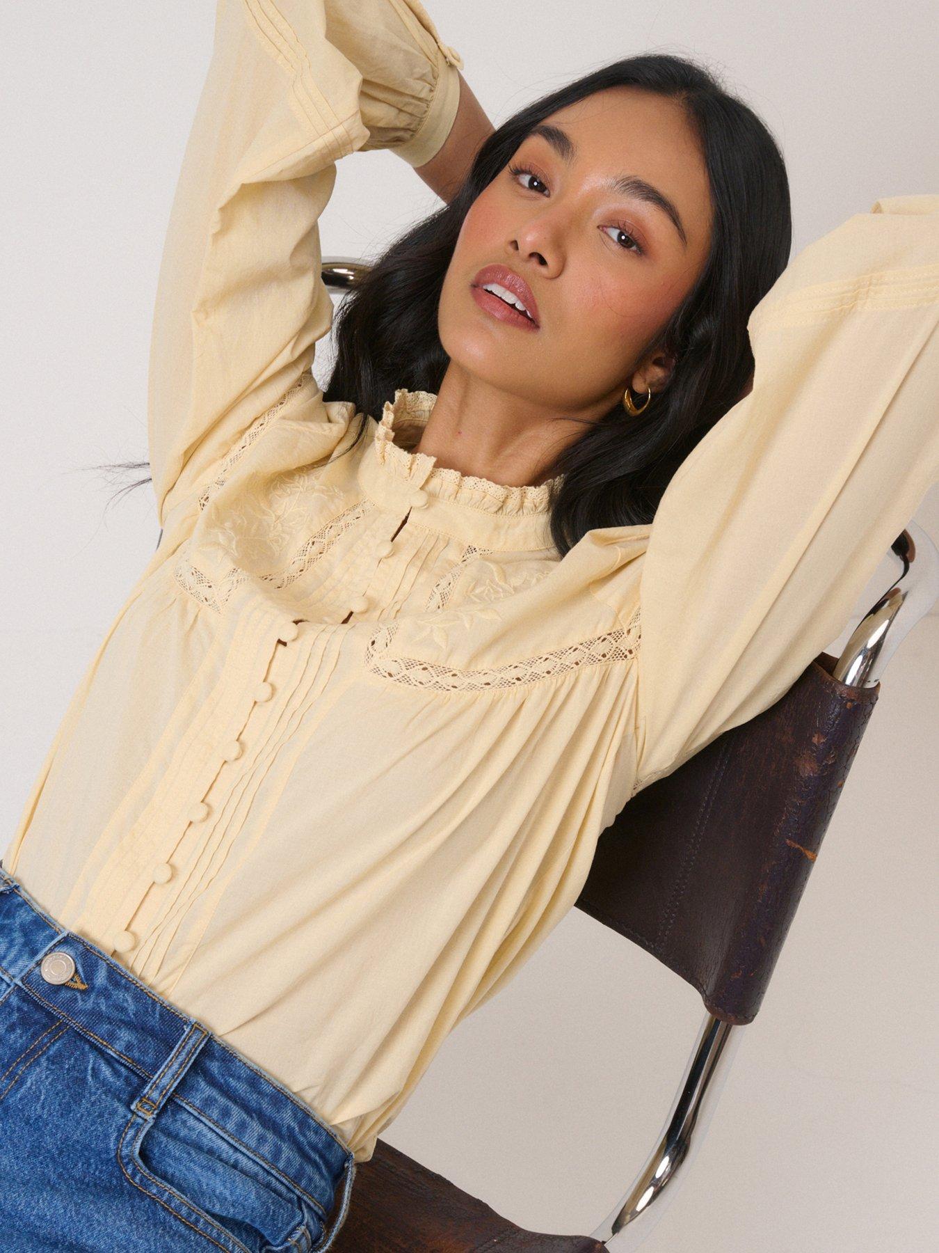 Nobodys Child Floral Embroidered High Neck Blouse - Yellow