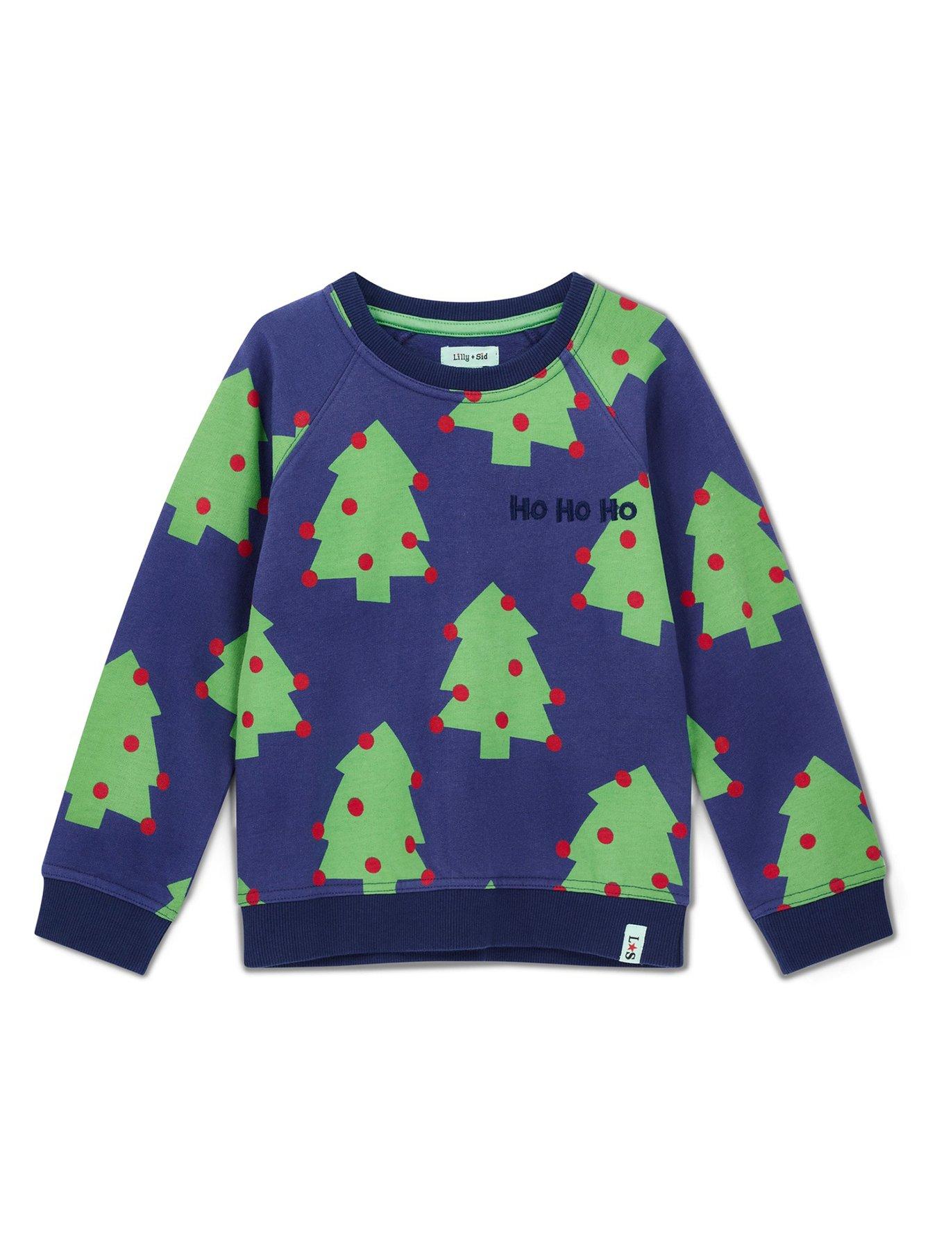 Lilly + Sid Boys Christmas Tree Print Sweatshirt - Navy