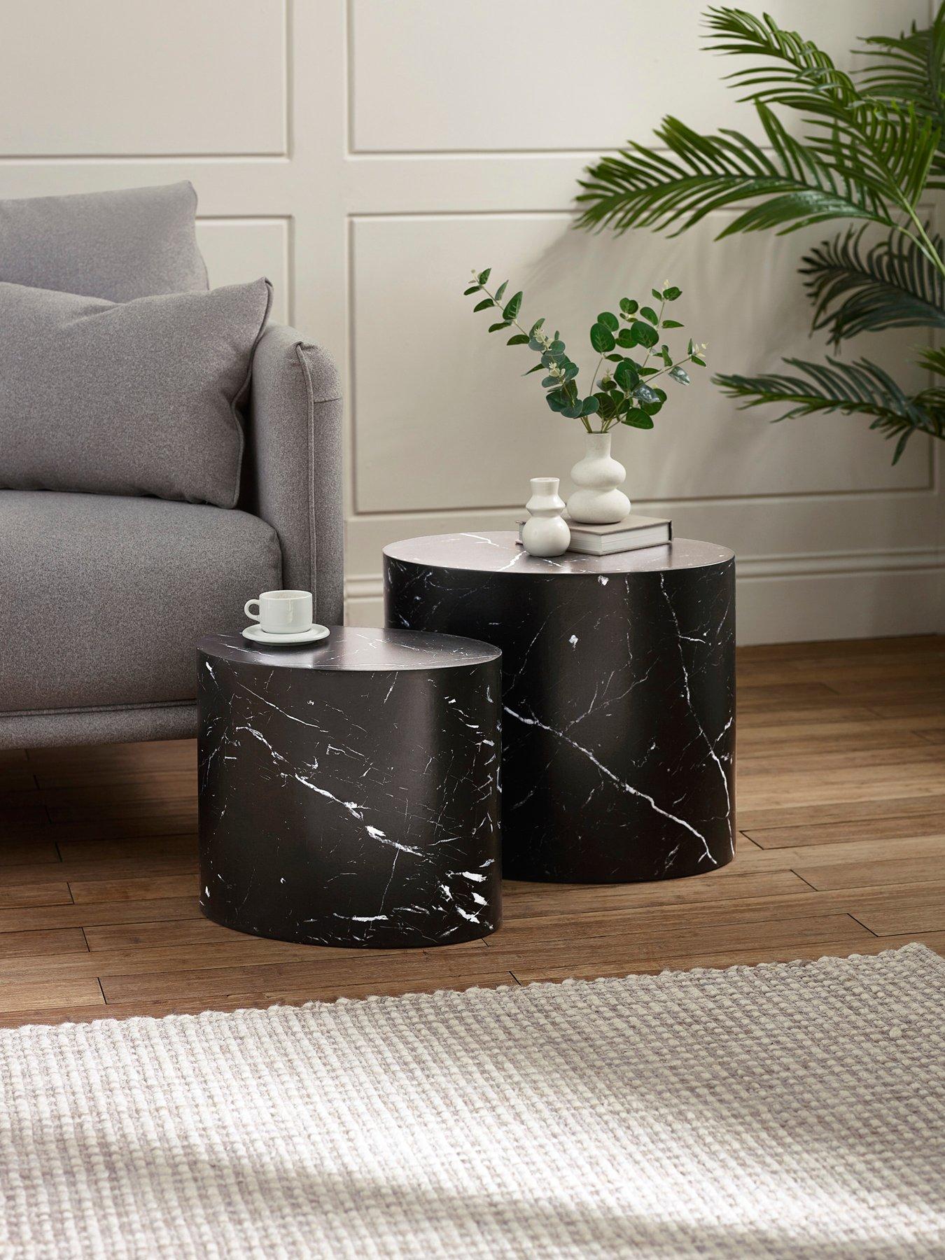 Julian Bowen Toba Nest Of 2 Black Marble Effect Tables
