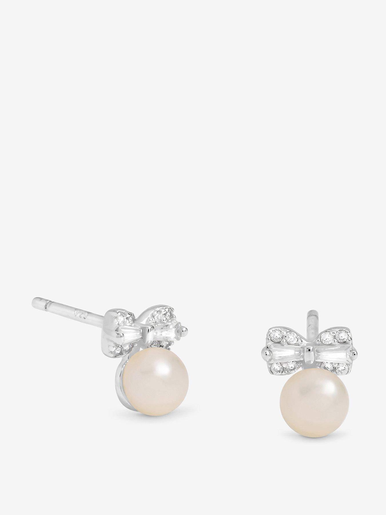 Image 1 of 2 of Simply Silver Sterling Silver 925 Pave and Pearl Stud Earrings