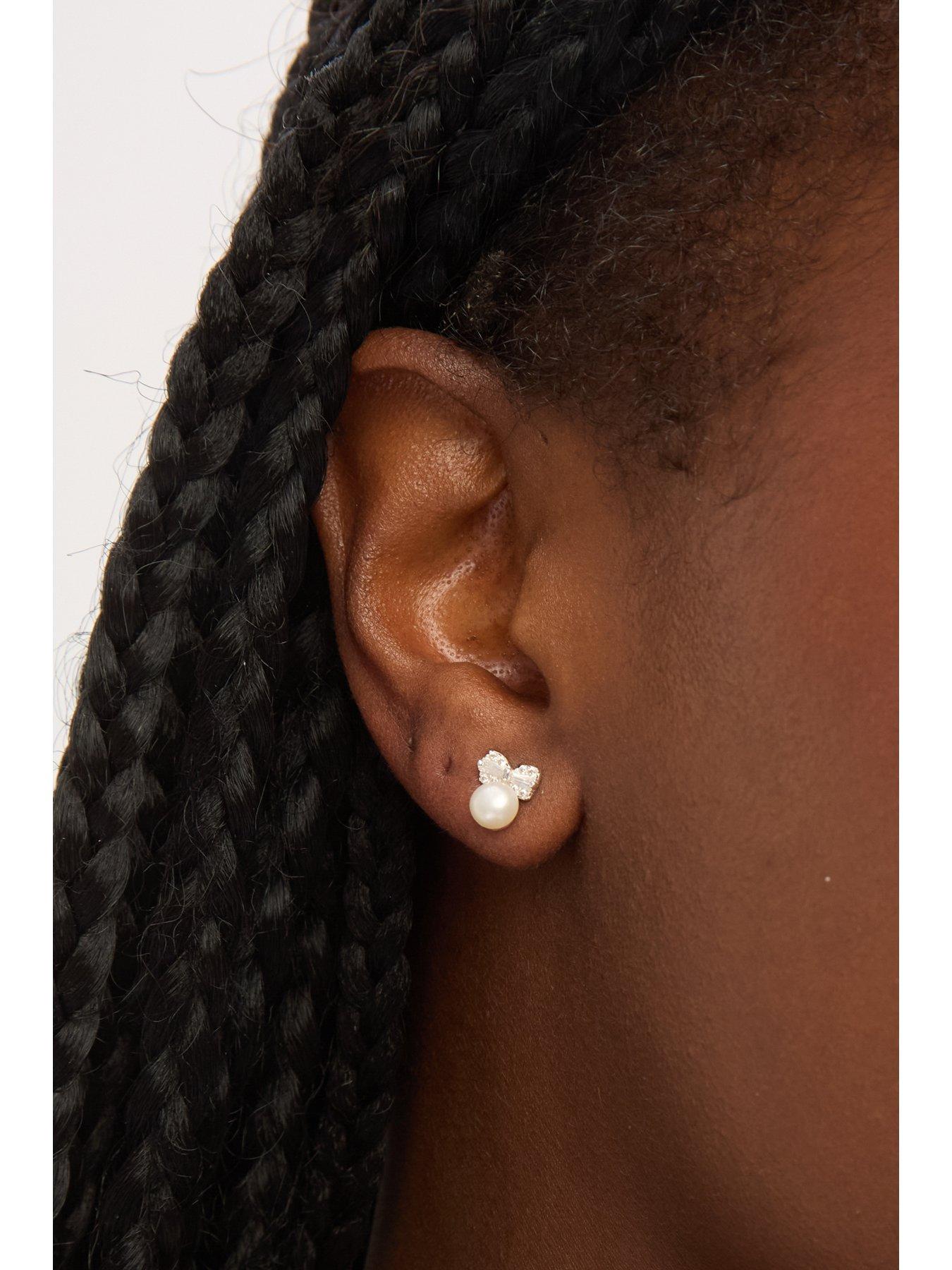 Image 2 of 2 of Simply Silver Sterling Silver 925 Pave and Pearl Stud Earrings