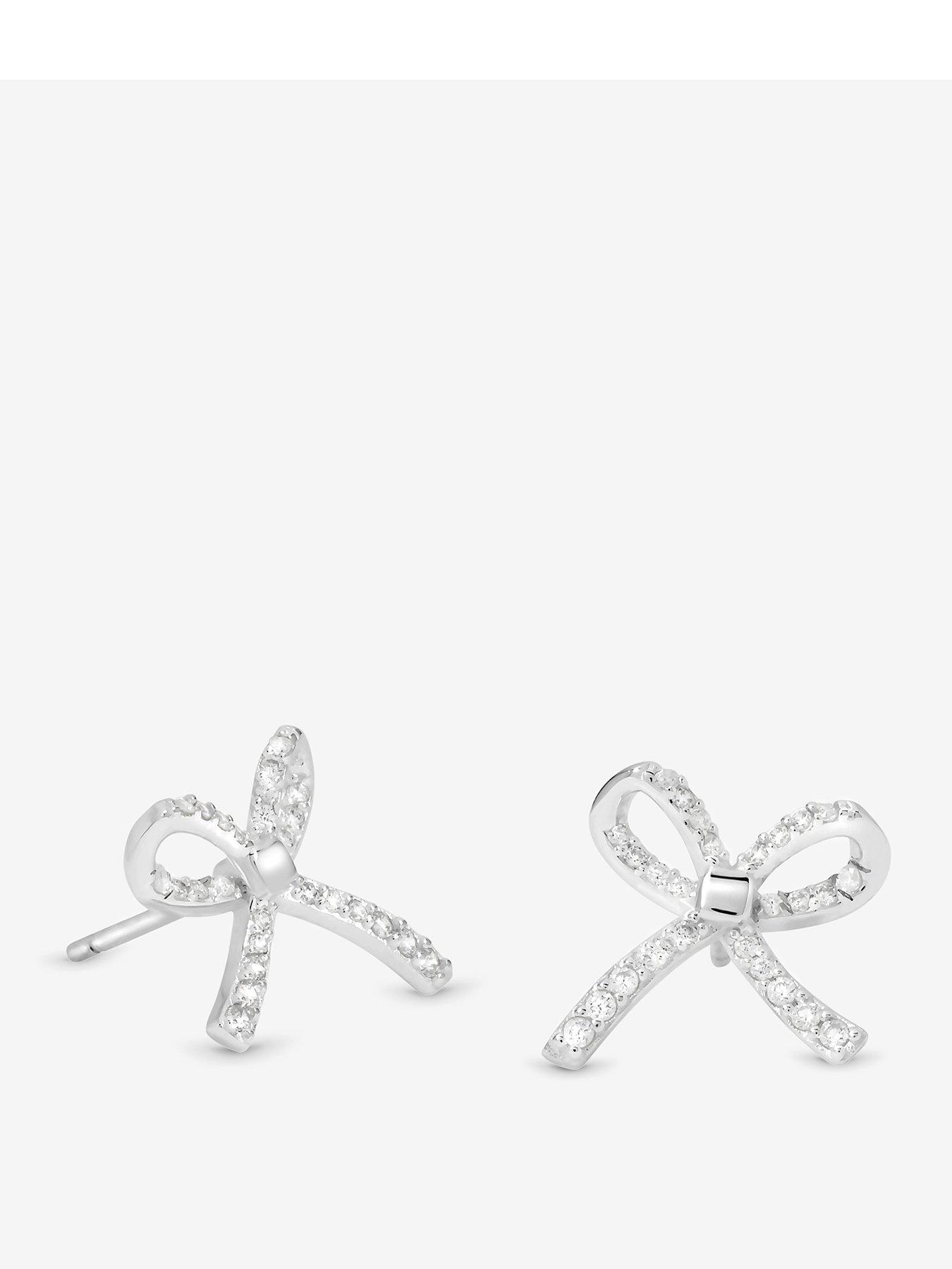 Simply Silver Sterling Silver 925 Pave Bow Stud Earrings