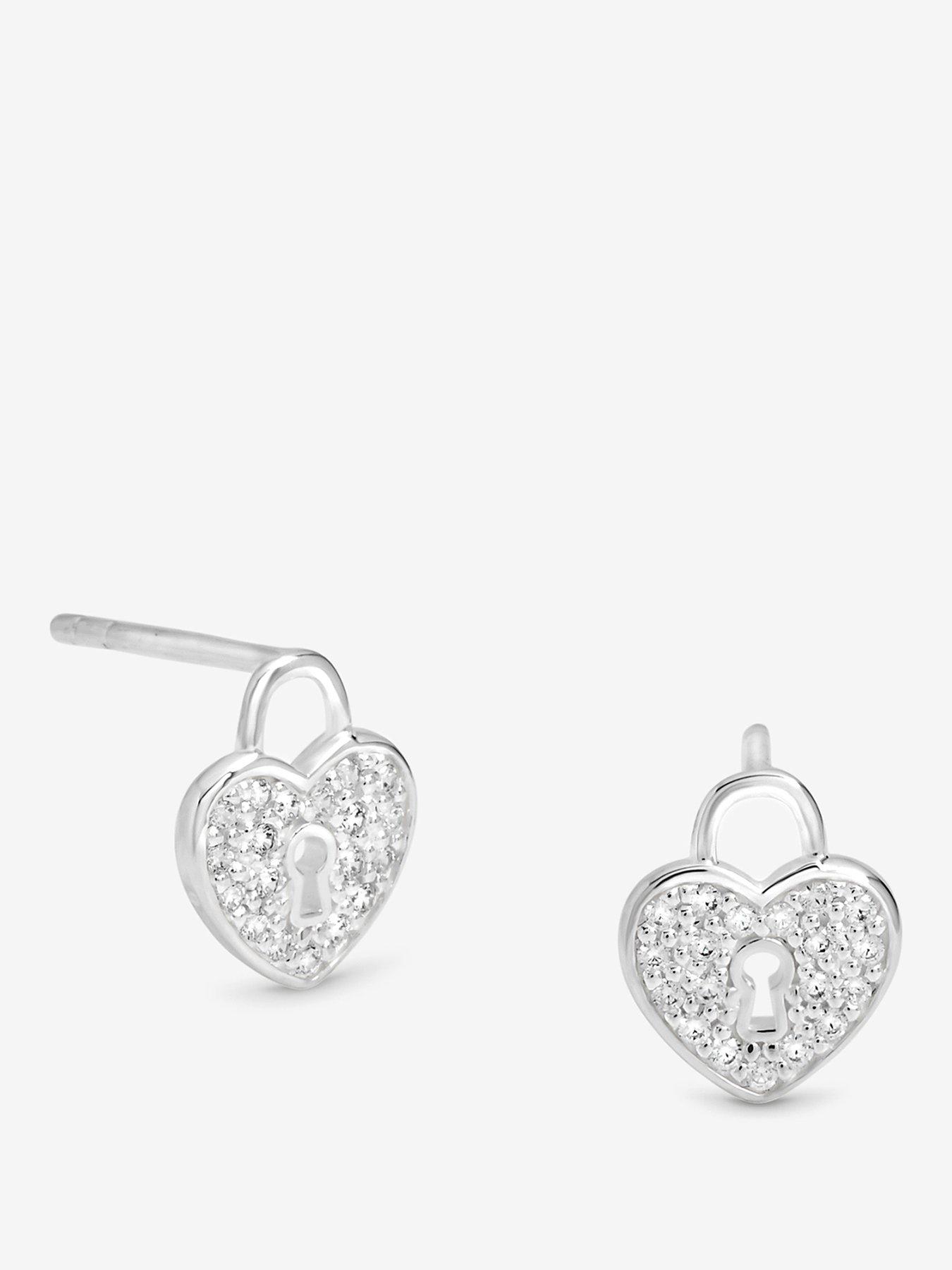 Image 1 of 3 of Simply Silver Sterling Silver 925 Pave Padlock Heart Stud Earrings