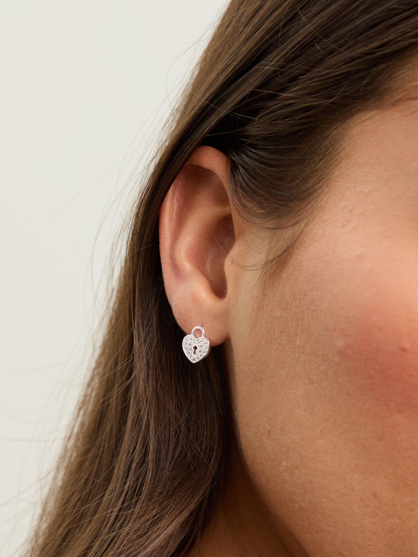 Image 3 of 3 of Simply Silver Sterling Silver 925 Pave Padlock Heart Stud Earrings