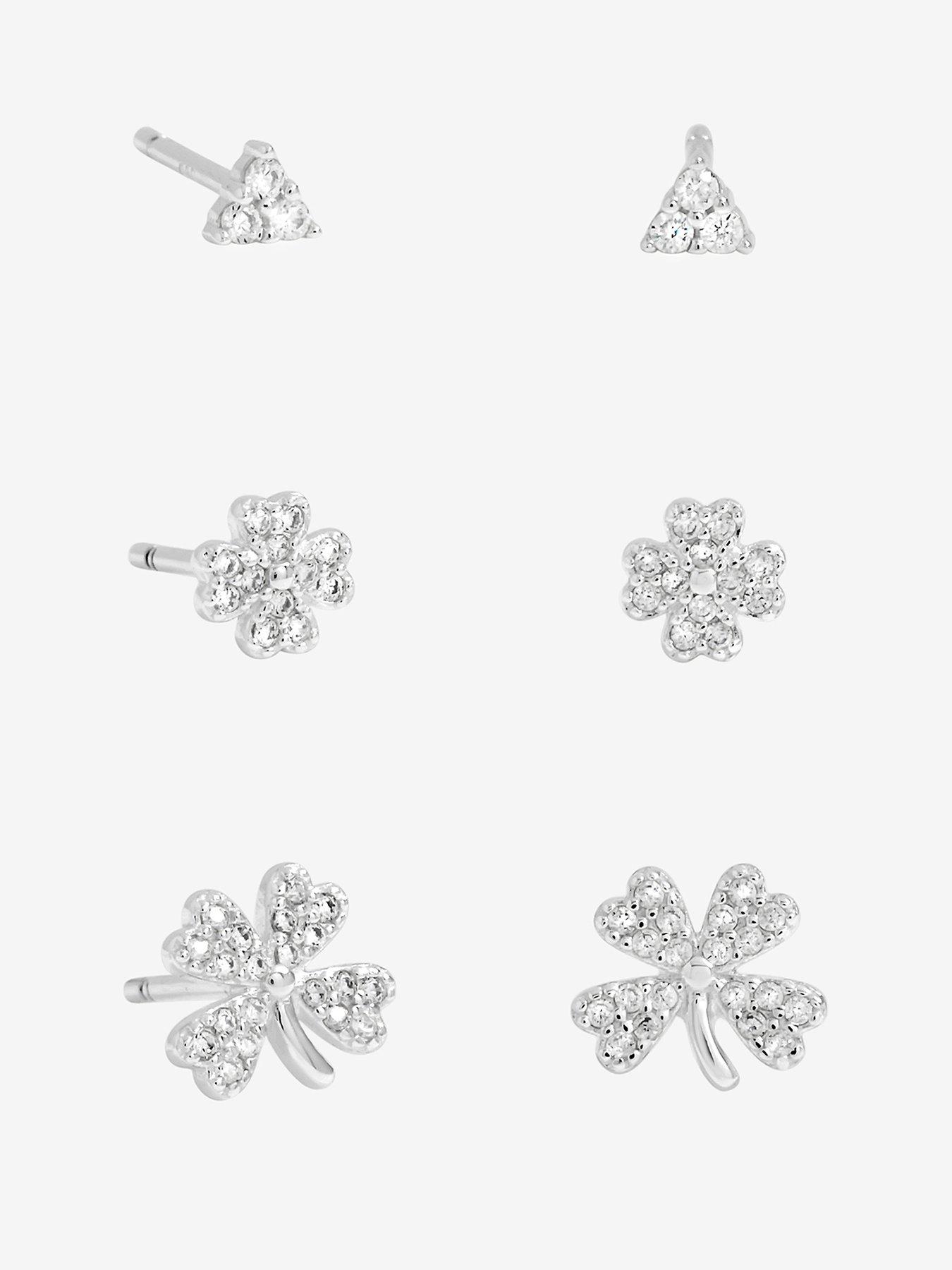 Image 1 of 3 of Simply Silver Sterling Silver 925 Polished and Cubic Zirconia Clover Earrings - Pack of 3