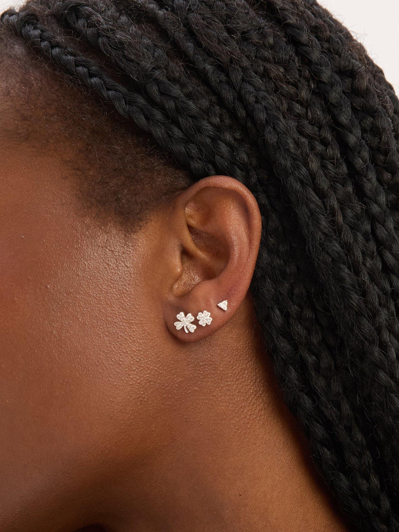 Image 2 of 3 of Simply Silver Sterling Silver 925 Polished and Cubic Zirconia Clover Earrings - Pack of 3