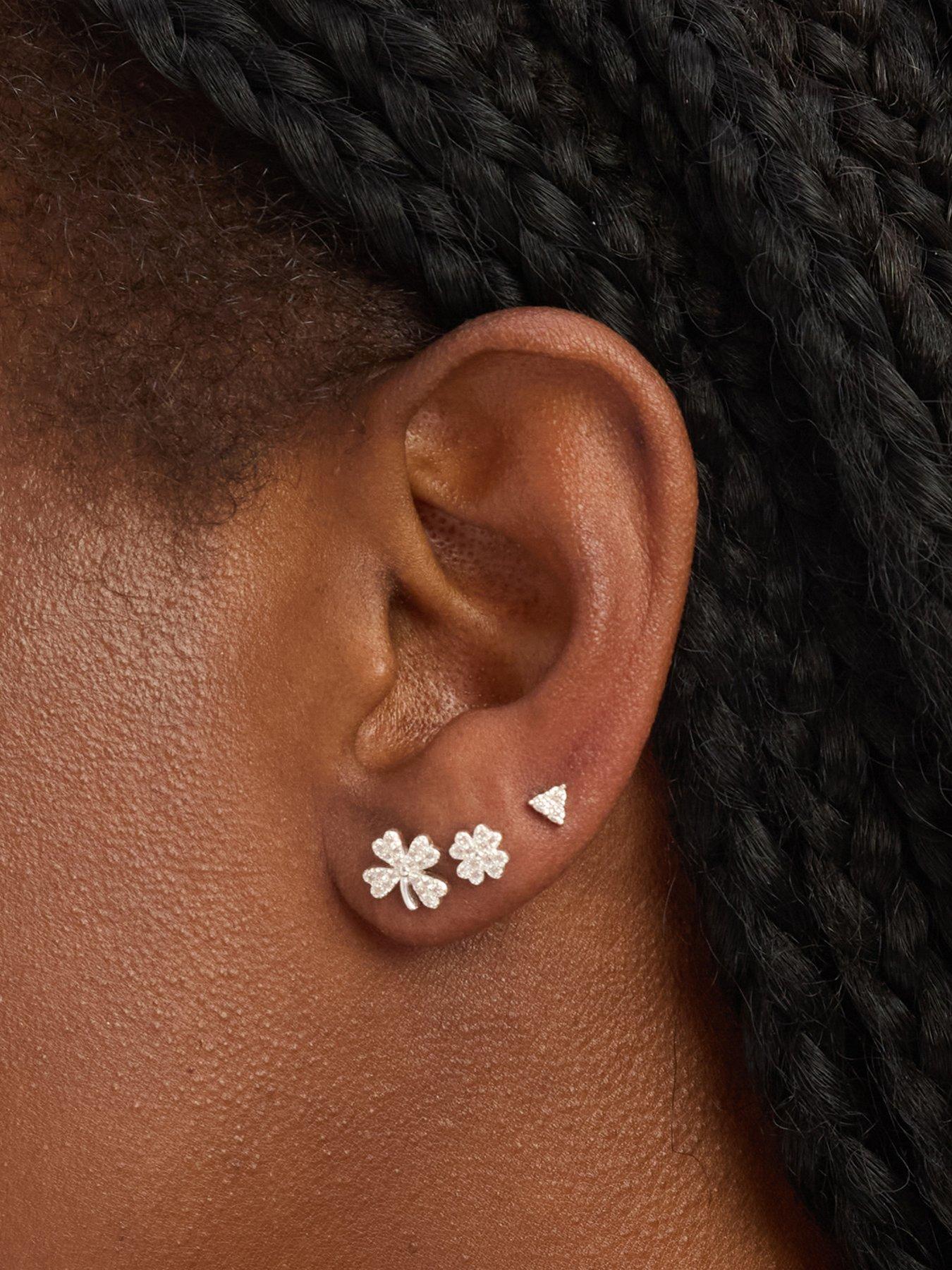 Image 3 of 3 of Simply Silver Sterling Silver 925 Polished and Cubic Zirconia Clover Earrings - Pack of 3
