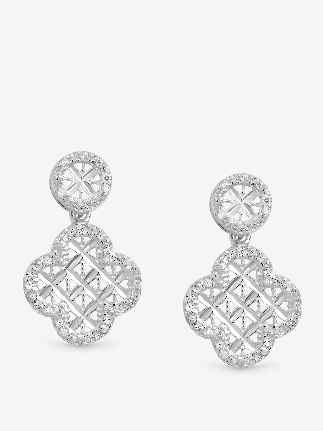 Simply Silver Sterling Silver 925 Textured Double Drop Clover Earrings