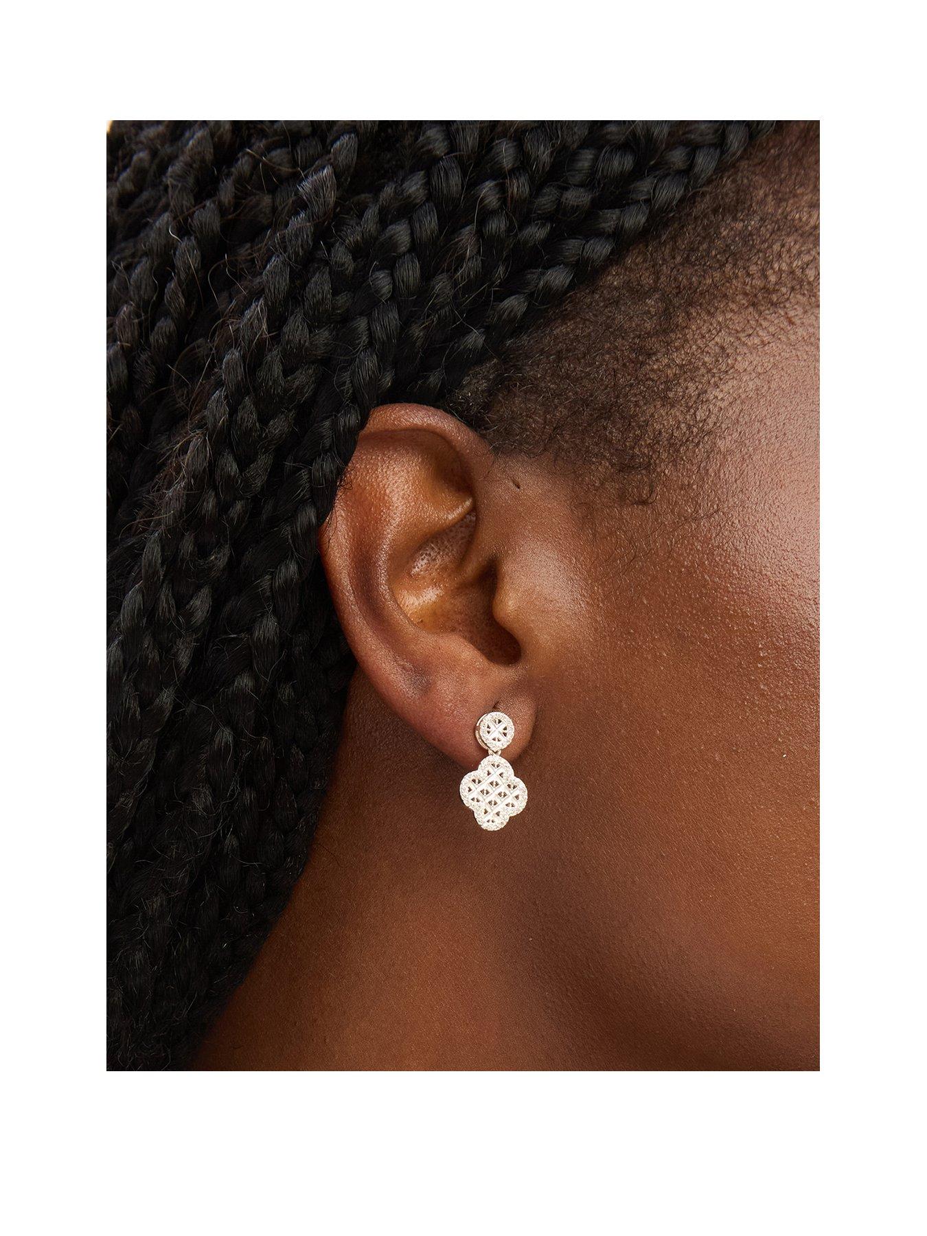 Simply Silver Sterling Silver 925 Textured Double Drop Clover Earrings